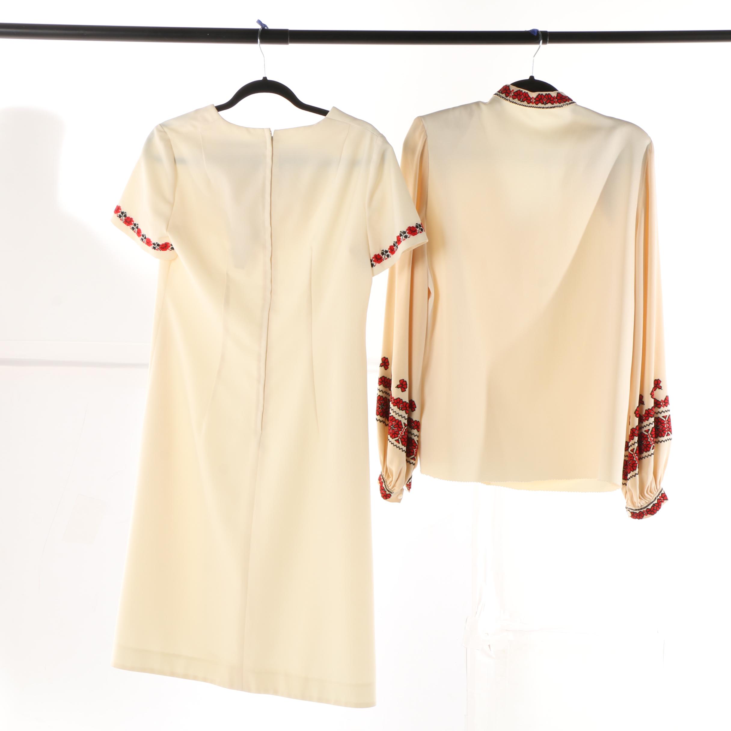 Vintage Shift Dress and Blouse with Eastern European Style Embroidery