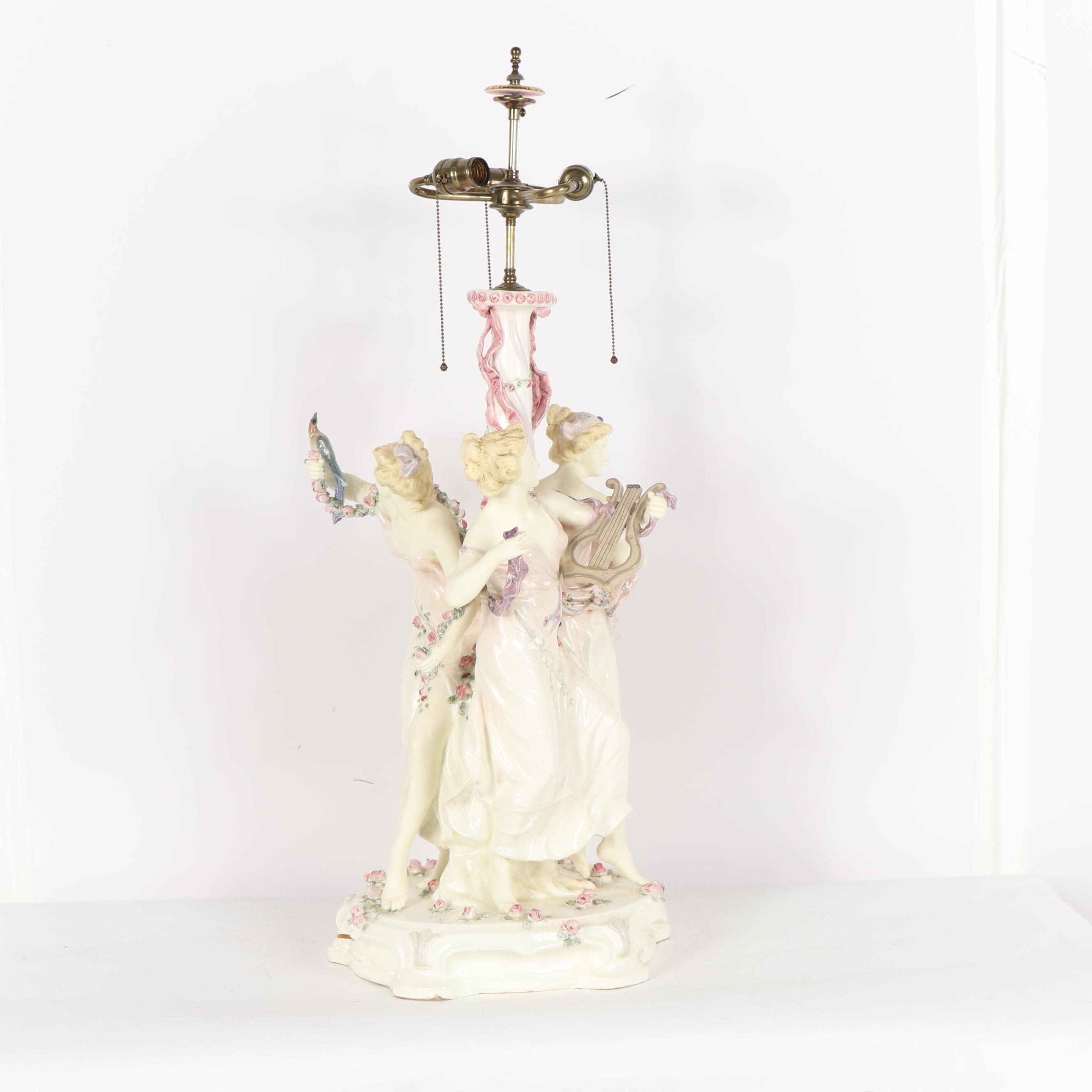 Early 20th Century Vienna Faience Schauer Porcelain Table Lamp