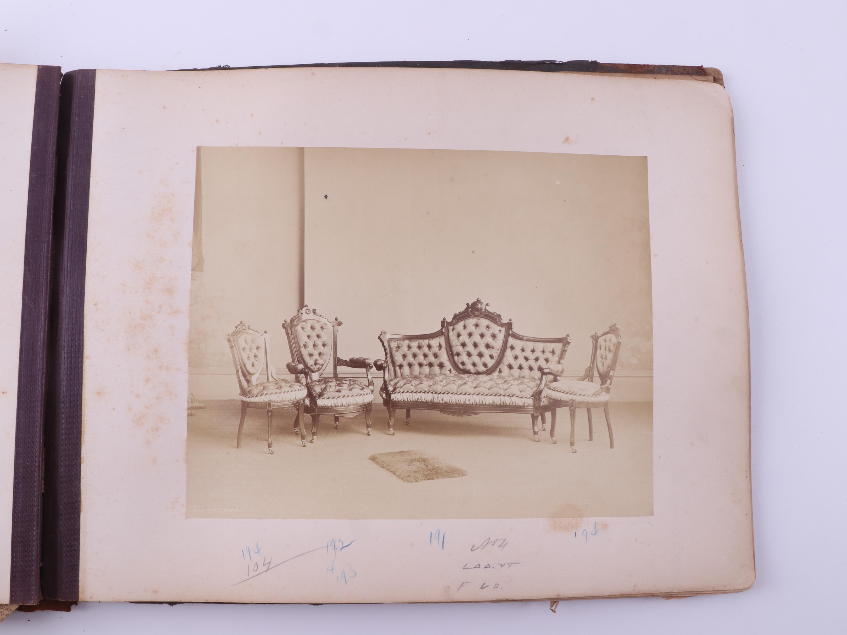 Scrapbook with Albumen Furniture Sales Photo, Postcards and More