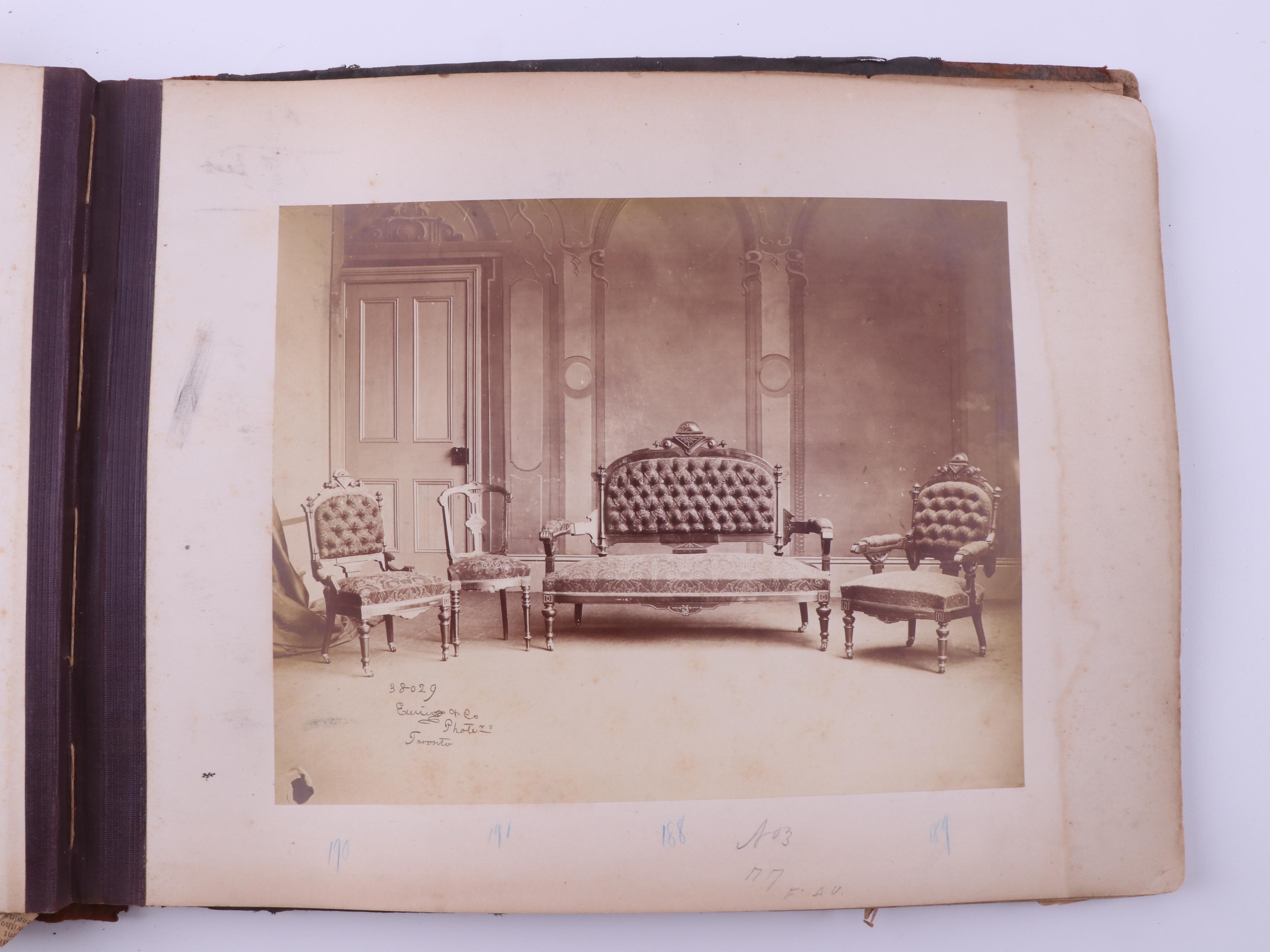 Scrapbook with Albumen Furniture Sales Photo, Postcards and More