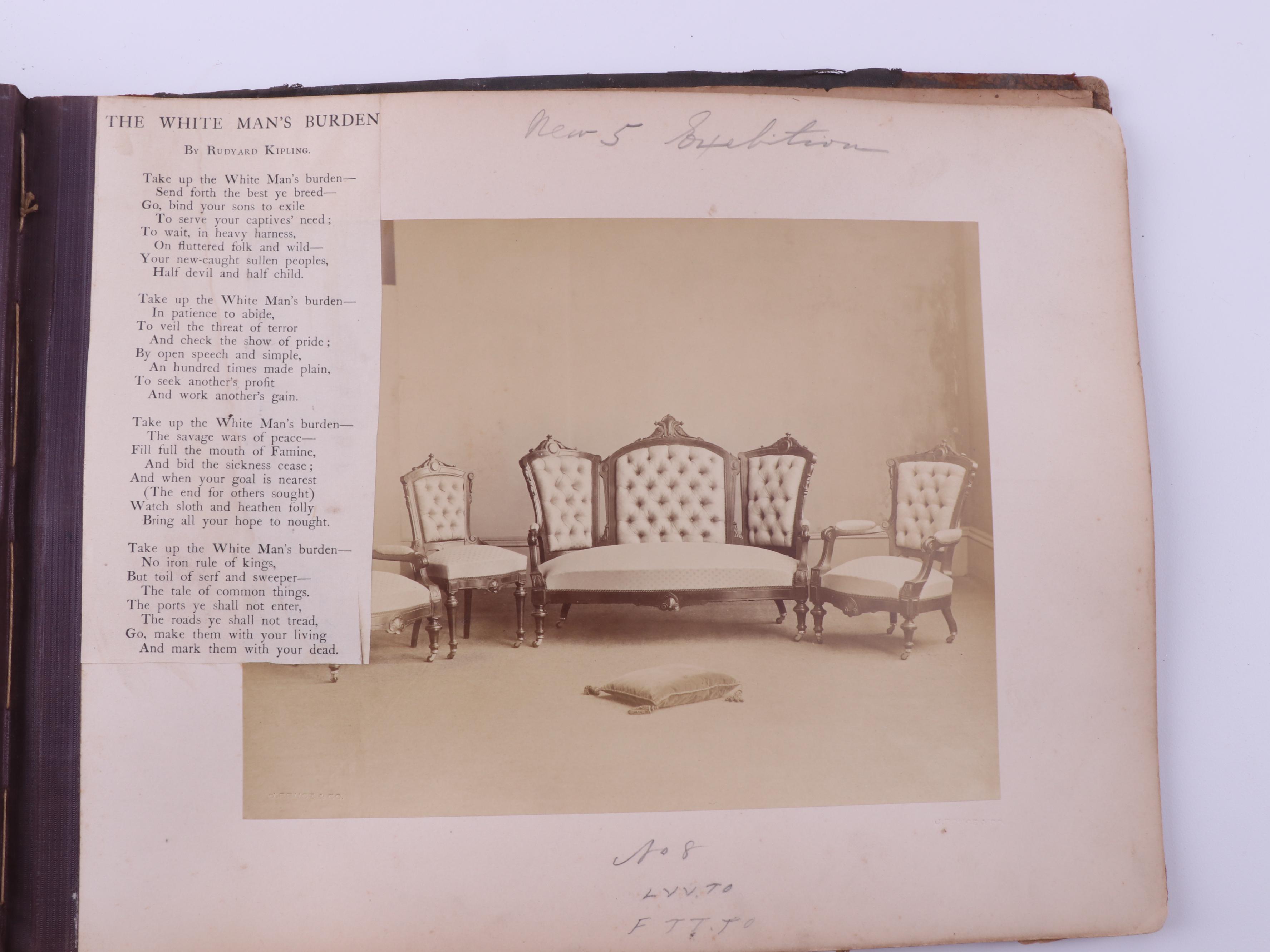 Scrapbook with Albumen Furniture Sales Photo, Postcards and More