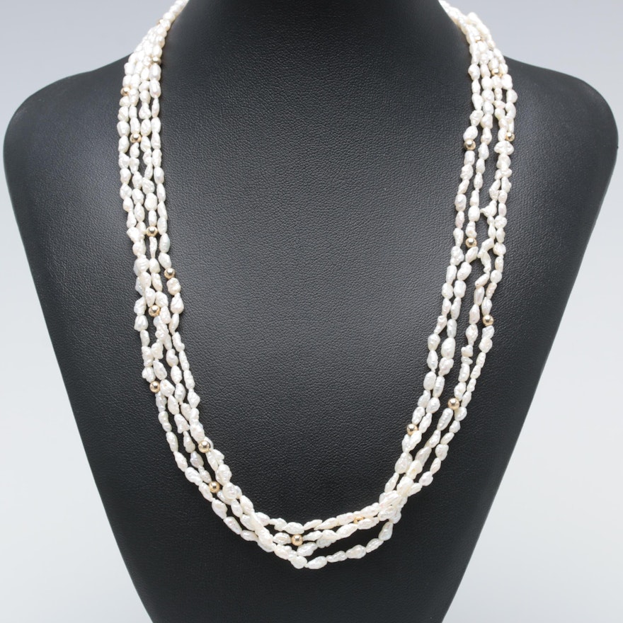 14K Yellow Gold Cultured Pearl Multi-Strand Necklace
