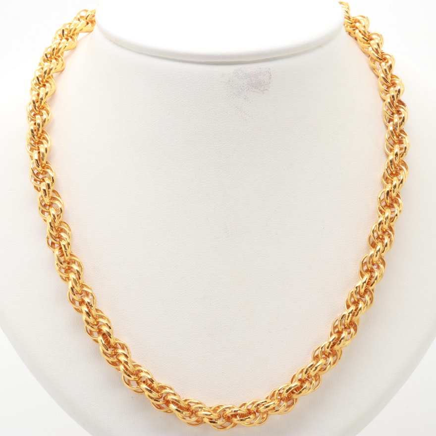 Gold Tone Twisted Rope Chain Link Necklace