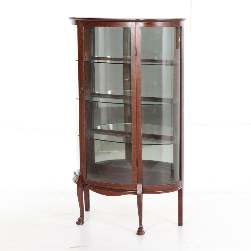 Oak Three-Shelf Curio Cabinet with Mirrored Back Panel, Early 20th Century