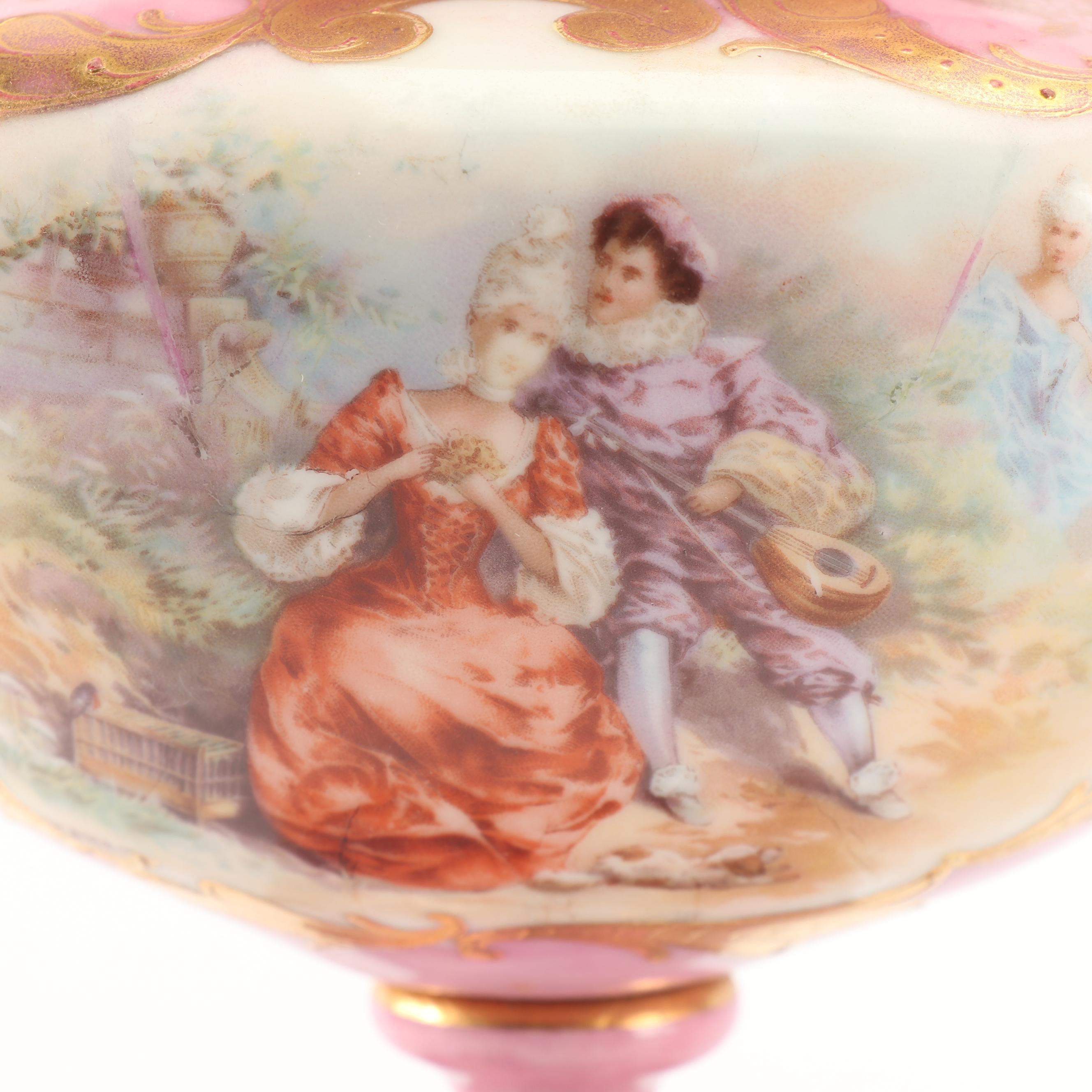 Ackermann and Fritze Royal Vienna Style Porcelain Mantel Urns, Mid-19th Century