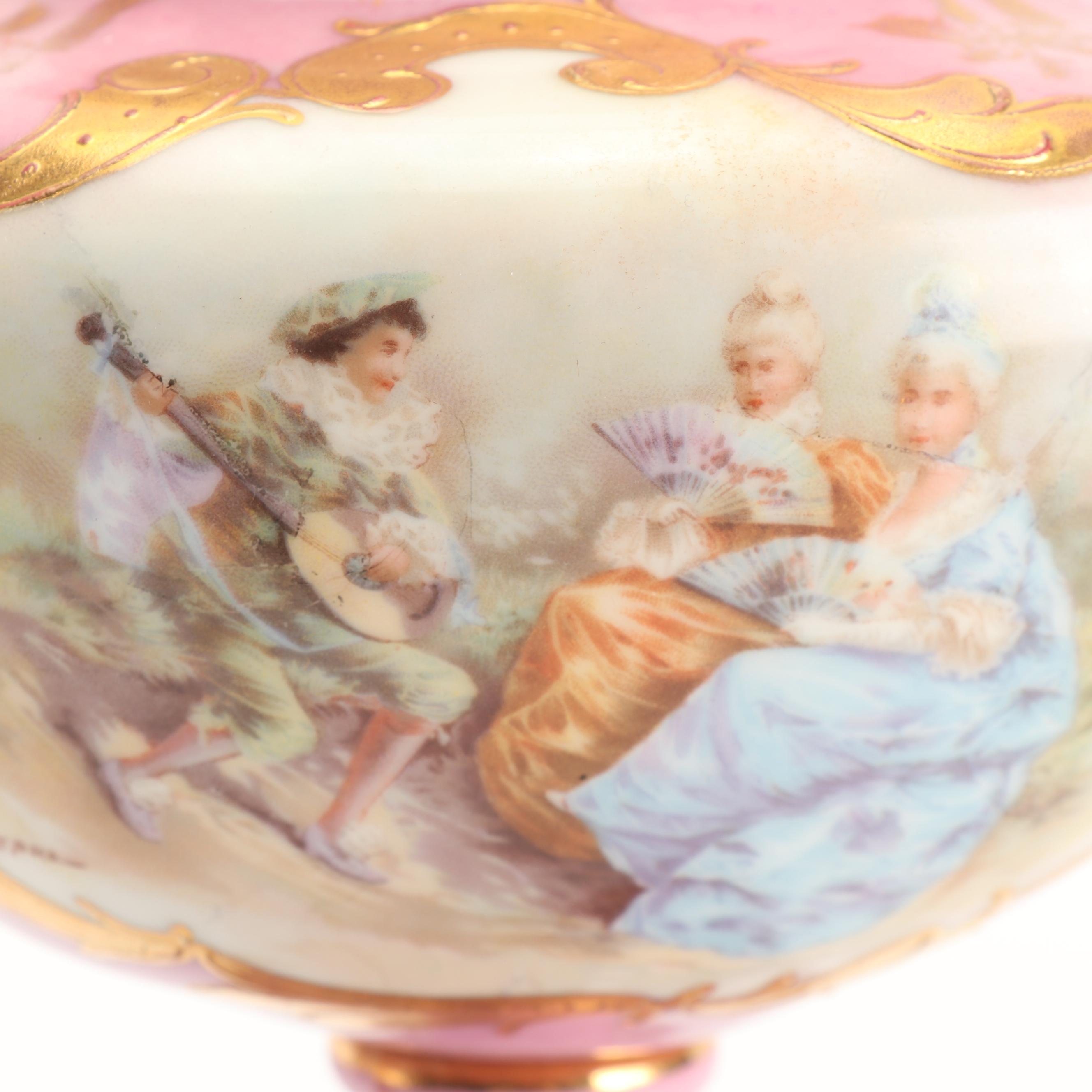 Ackermann and Fritze Royal Vienna Style Porcelain Mantel Urns, Mid-19th Century