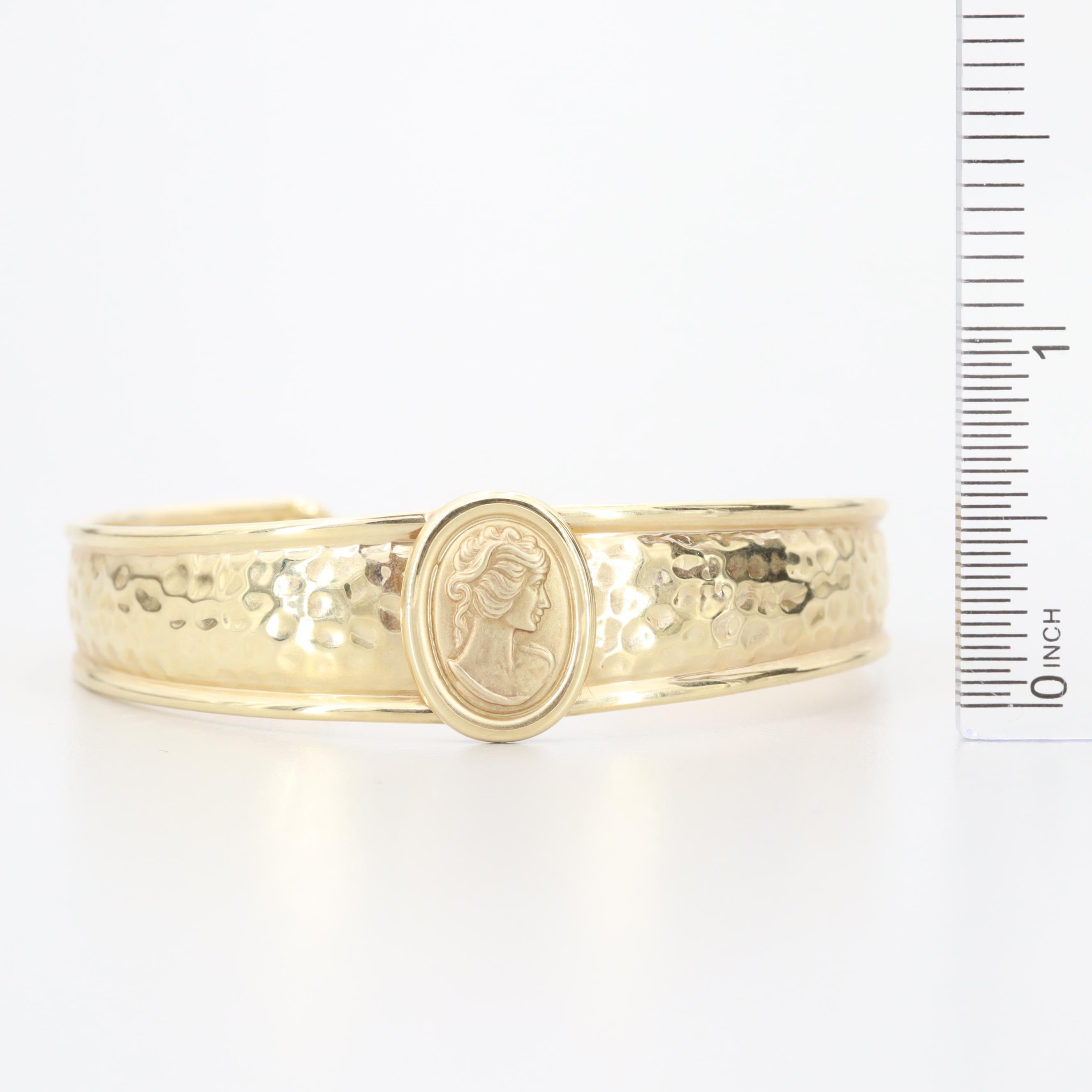 Vior Italy 14K Yellow Gold Cameo Style Cuff Bracelet