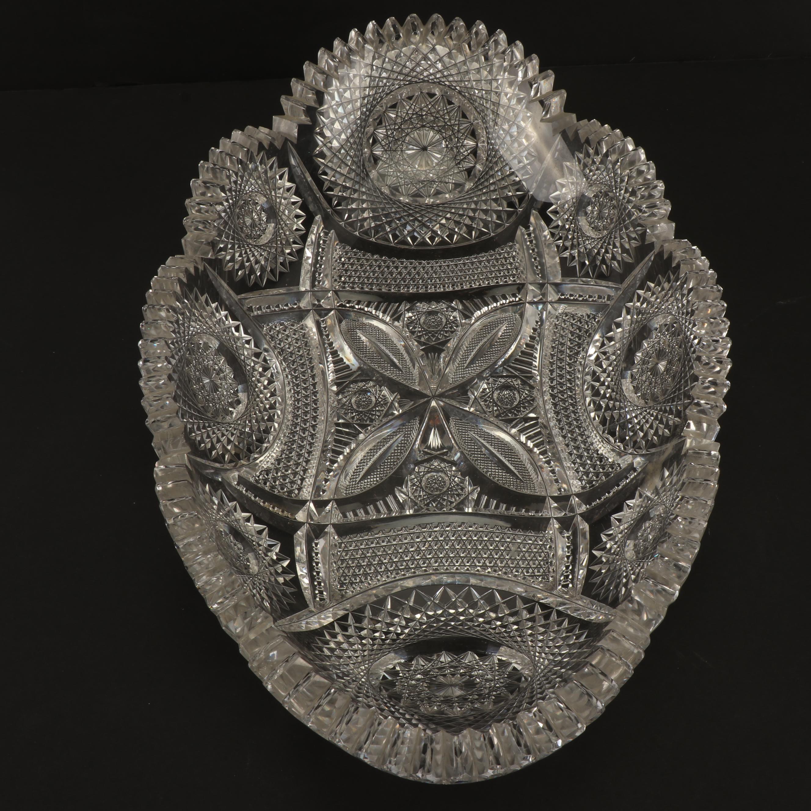 American Brilliant Cut Glass Oval Serving Bowl