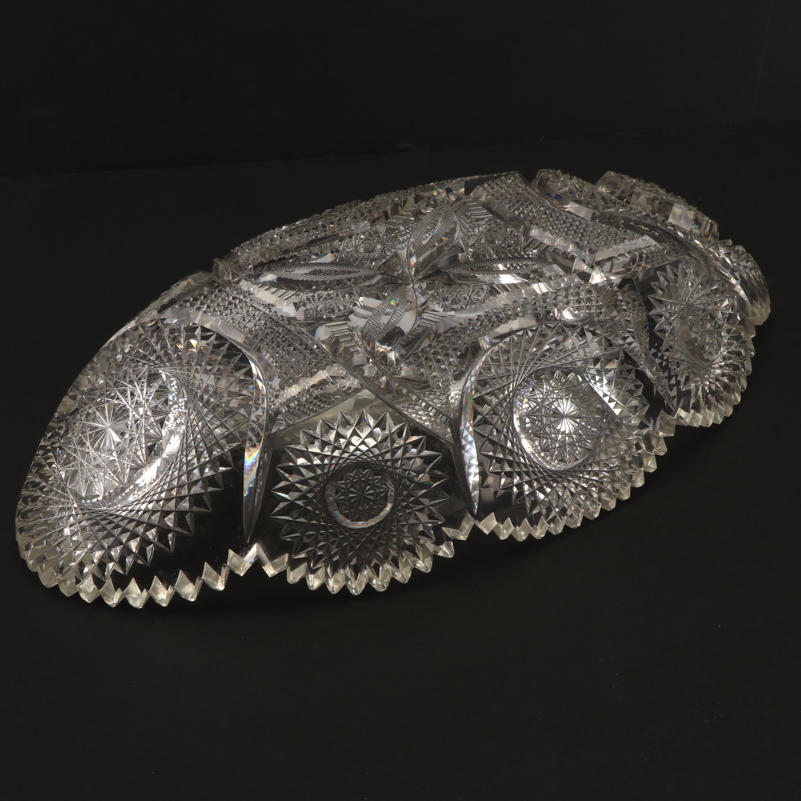 American Brilliant Cut Glass Oval Serving Bowl