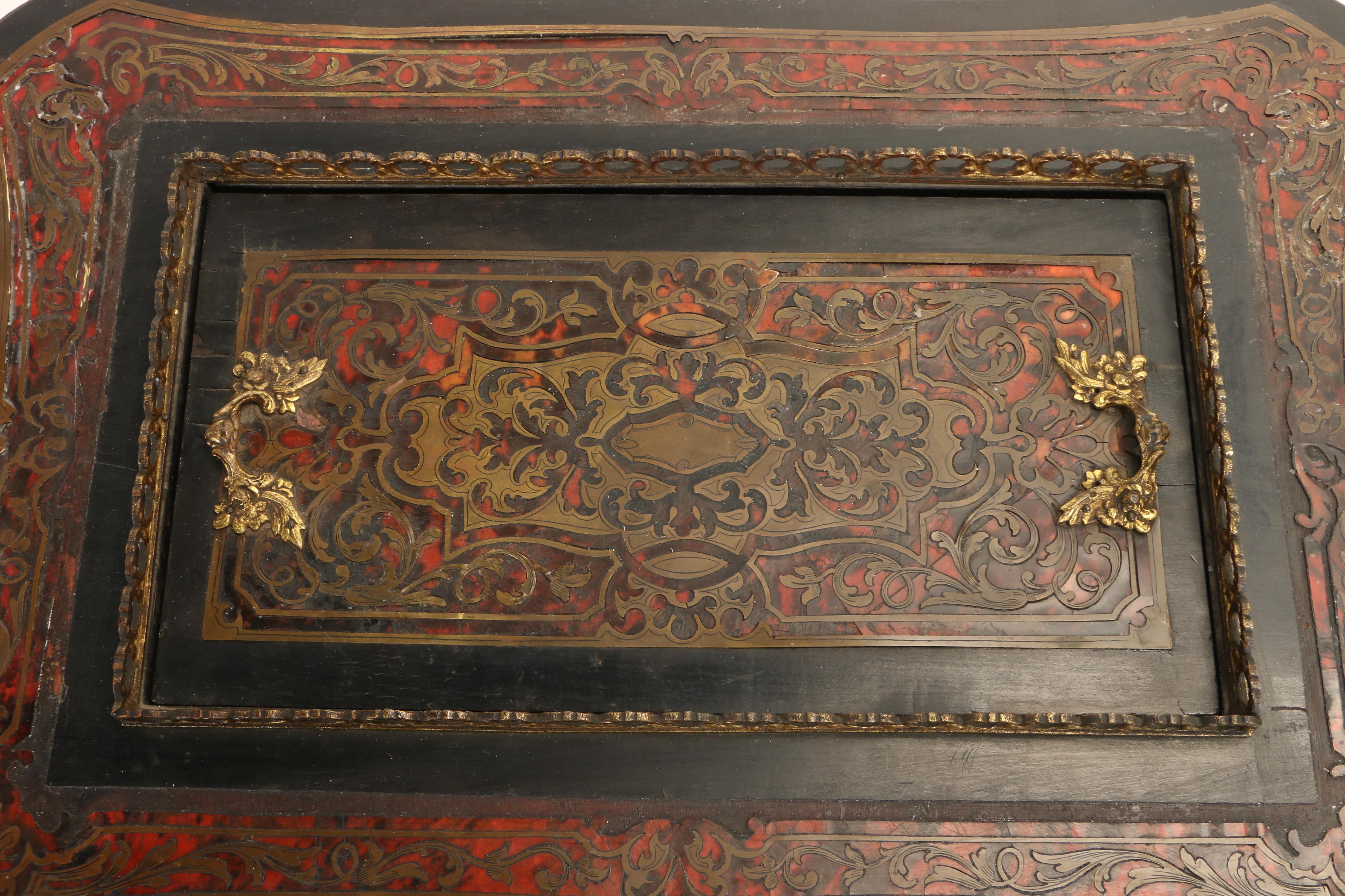 Napoleon III Brass-Inlaid, Red Tortoiseshell, and Ebonized Jardinaire Stand