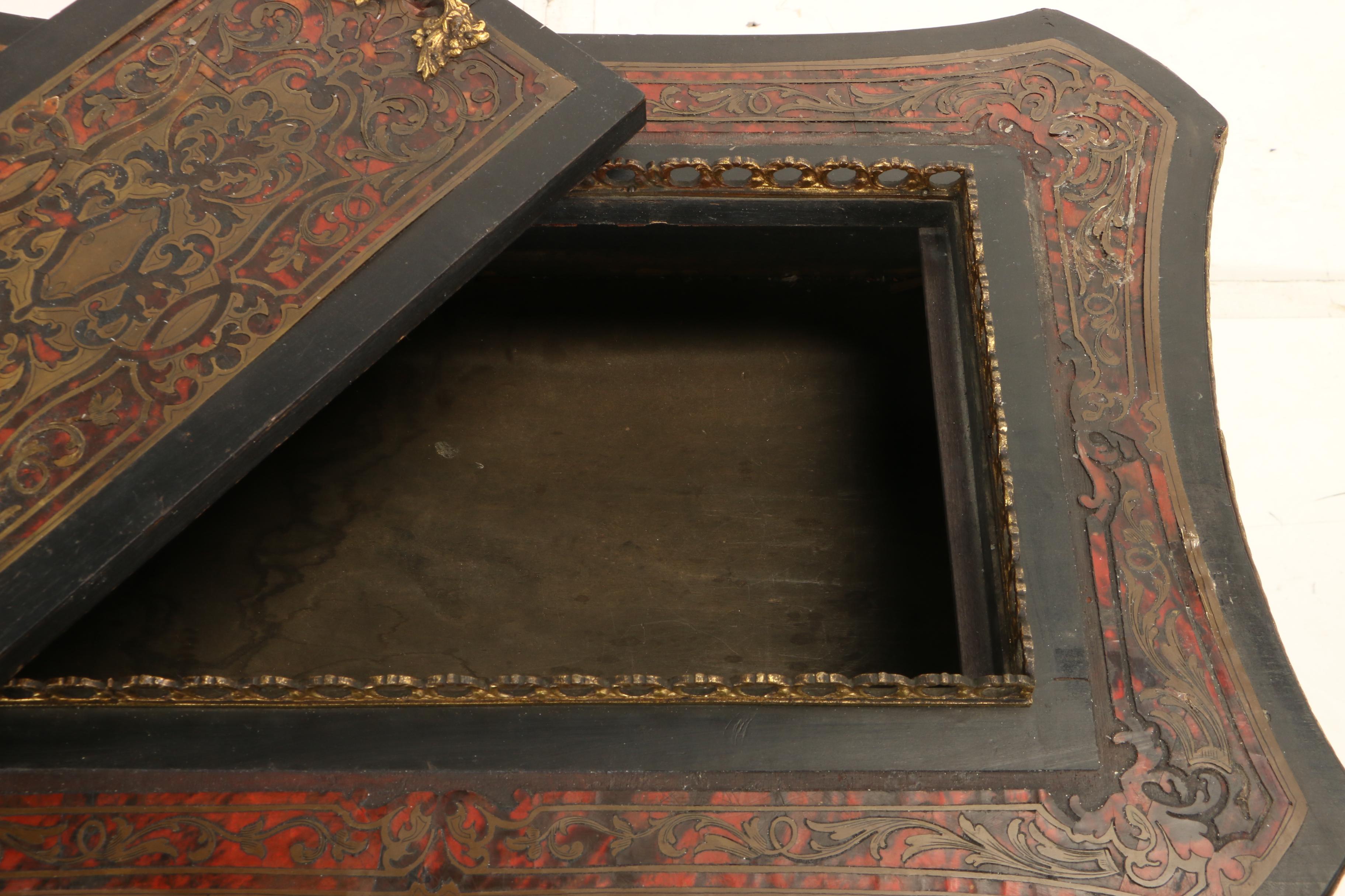 Napoleon III Brass-Inlaid, Red Tortoiseshell, and Ebonized Jardinaire Stand