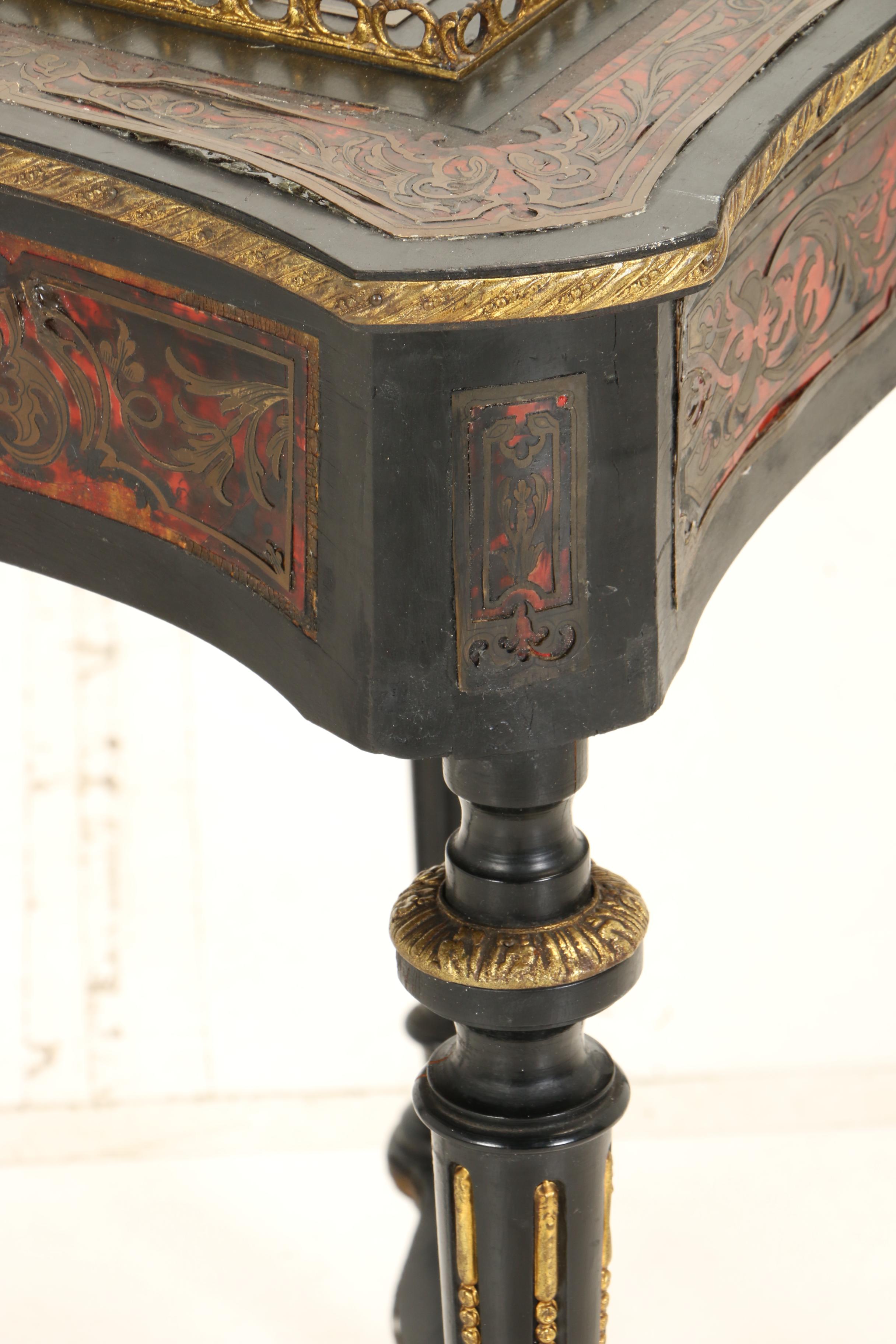 Napoleon III Brass-Inlaid, Red Tortoiseshell, and Ebonized Jardinaire Stand