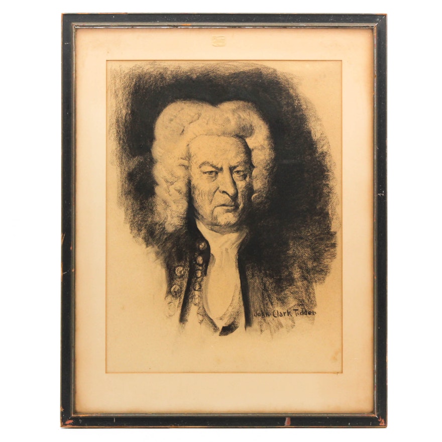 John Clark Tidder Charcoal Portrait Depicting Johann Sebastian Bach