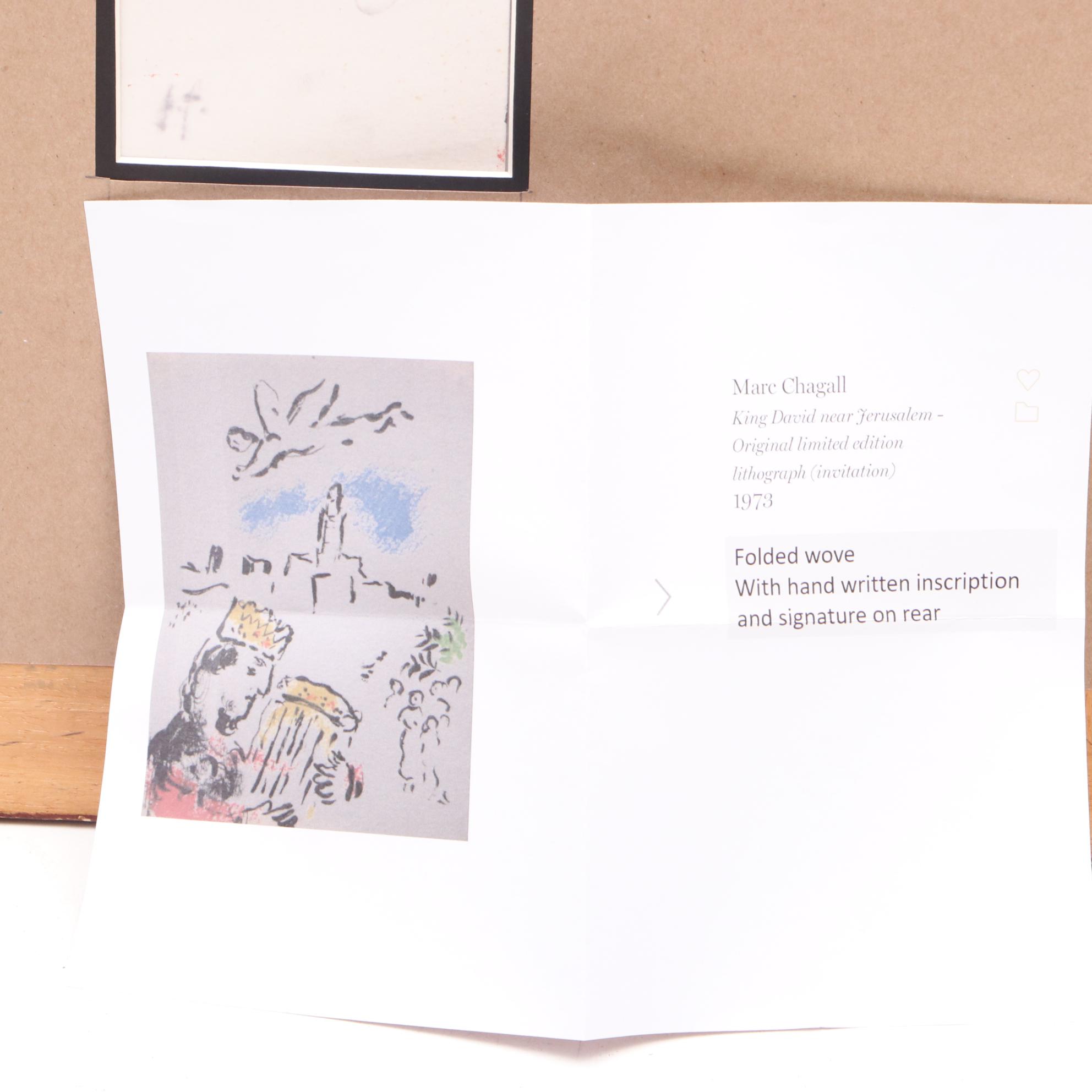 Marc Chagall 1973 Color Lithograph "David - Carte d'Invitation"