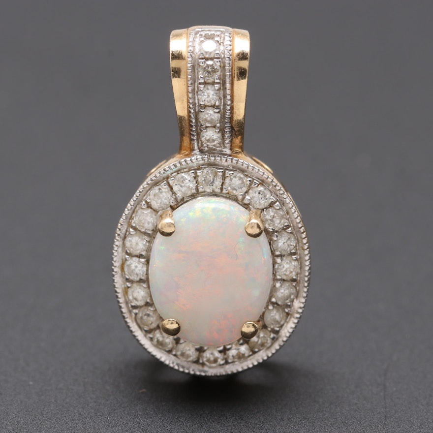 14K Yellow Gold Opal and Diamond Pendant