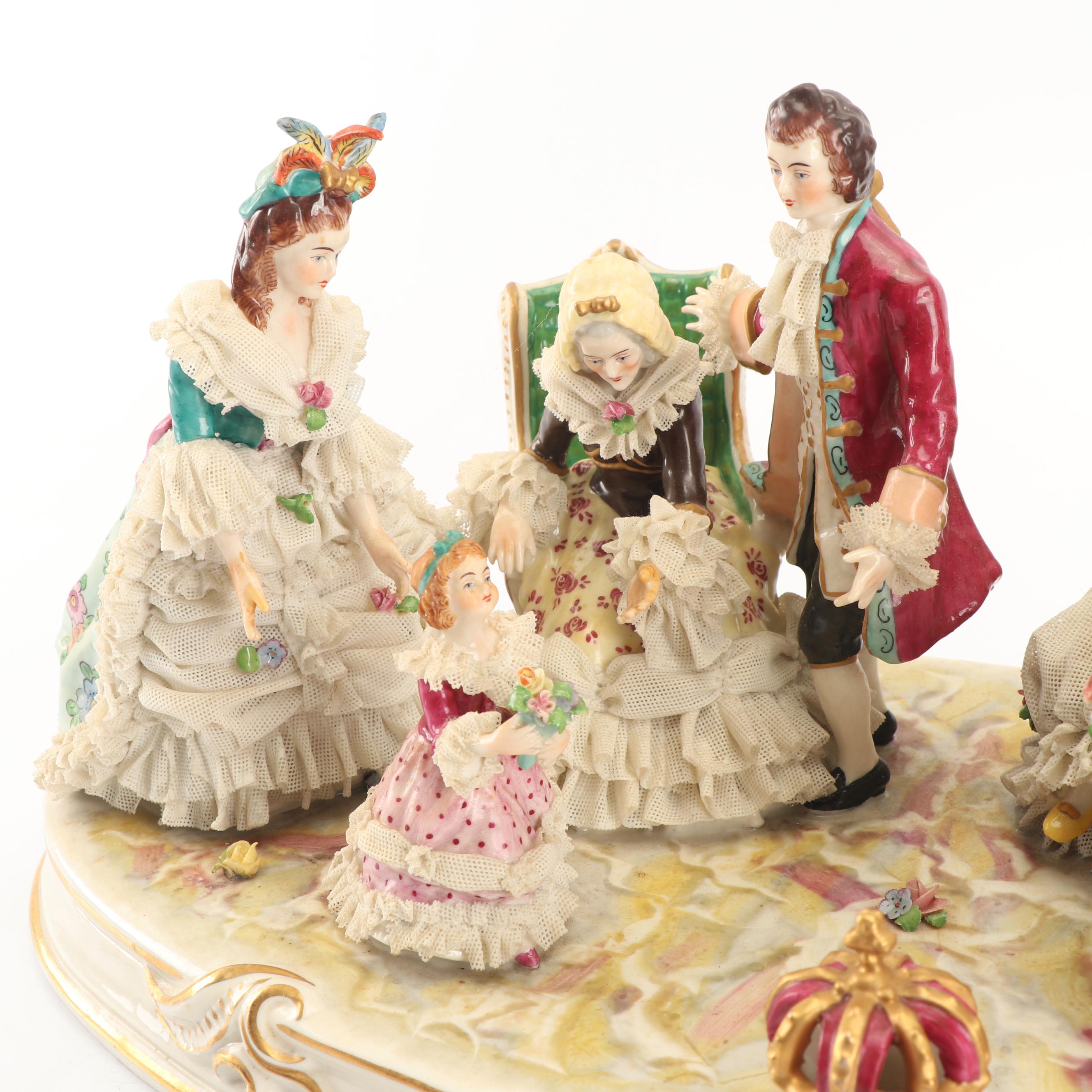 Muller Volkstedt Porcelain Tableau Centerpiece, Late 19th to Early 20th Century
