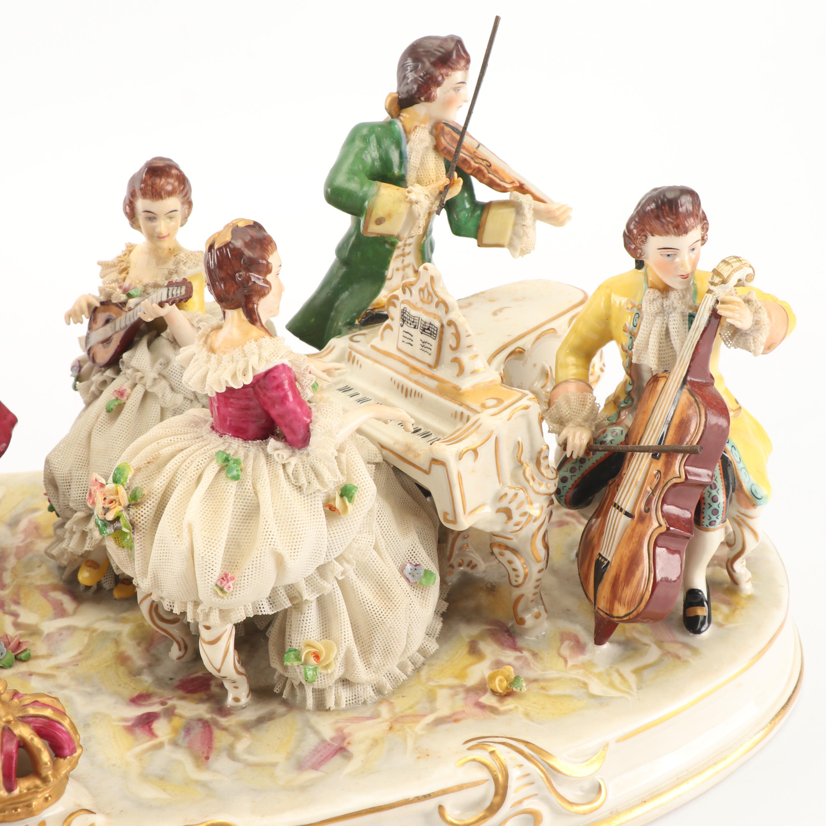 Muller Volkstedt Porcelain Tableau Centerpiece, Late 19th to Early 20th Century