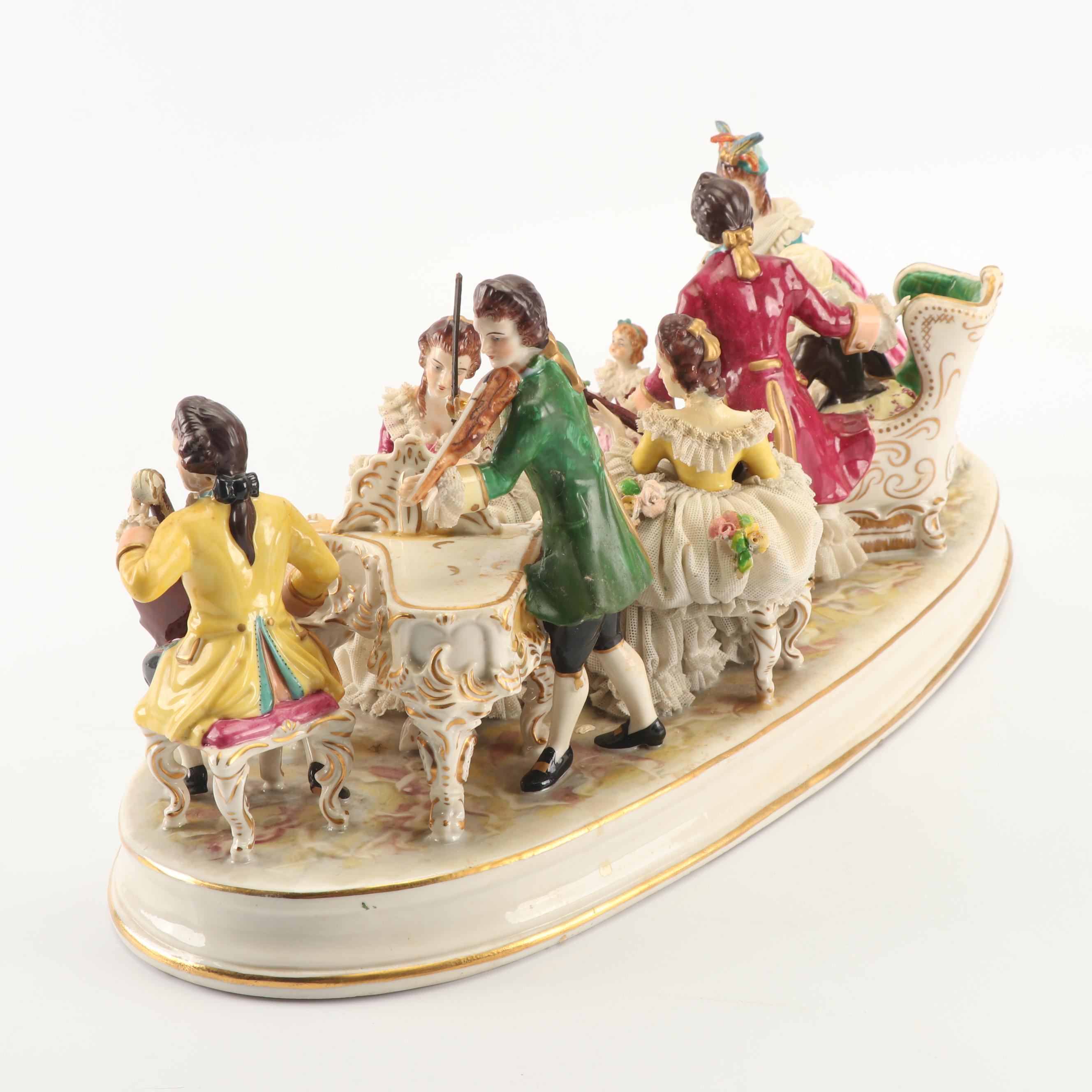 Muller Volkstedt Porcelain Tableau Centerpiece, Late 19th to Early 20th Century
