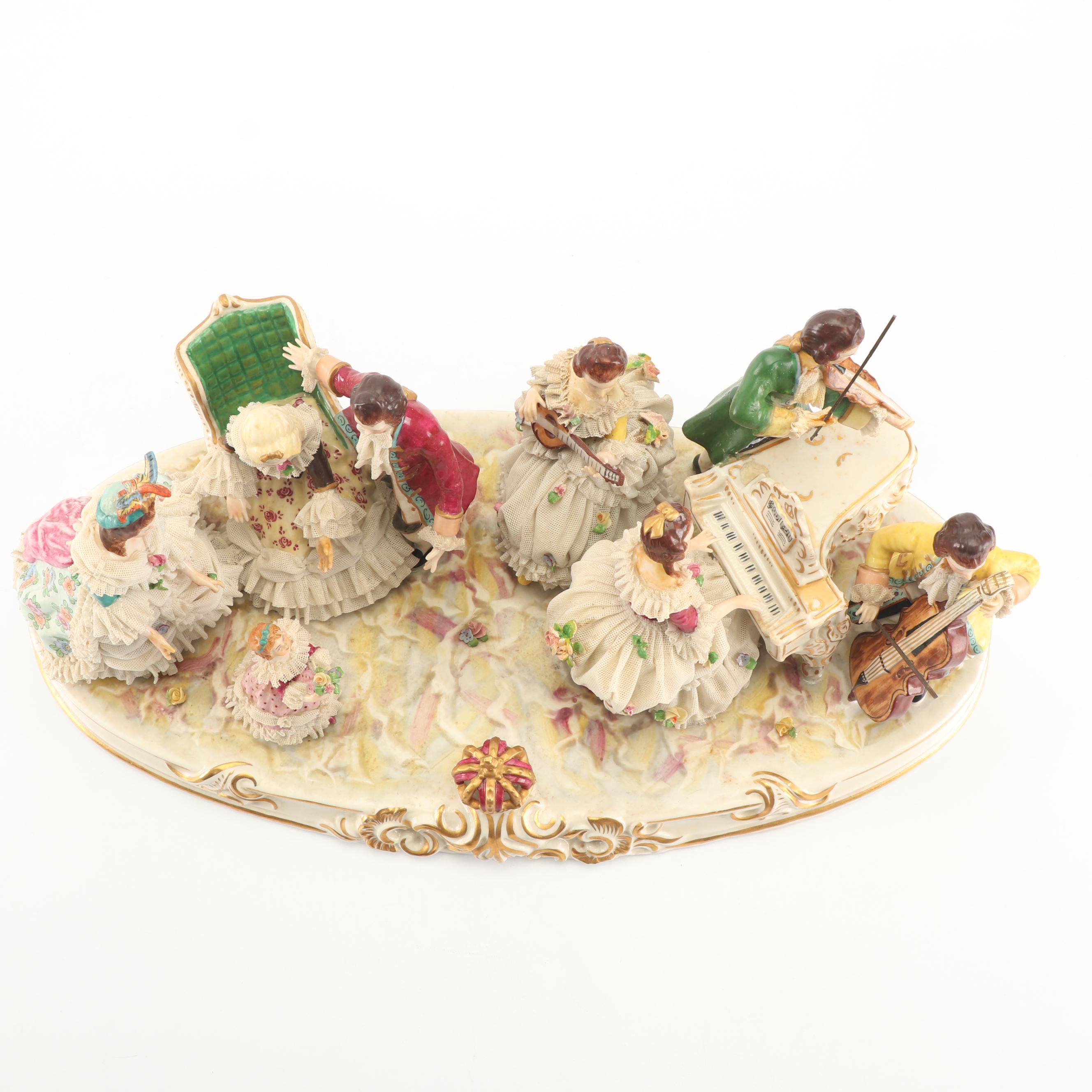 Muller Volkstedt Porcelain Tableau Centerpiece, Late 19th to Early 20th Century