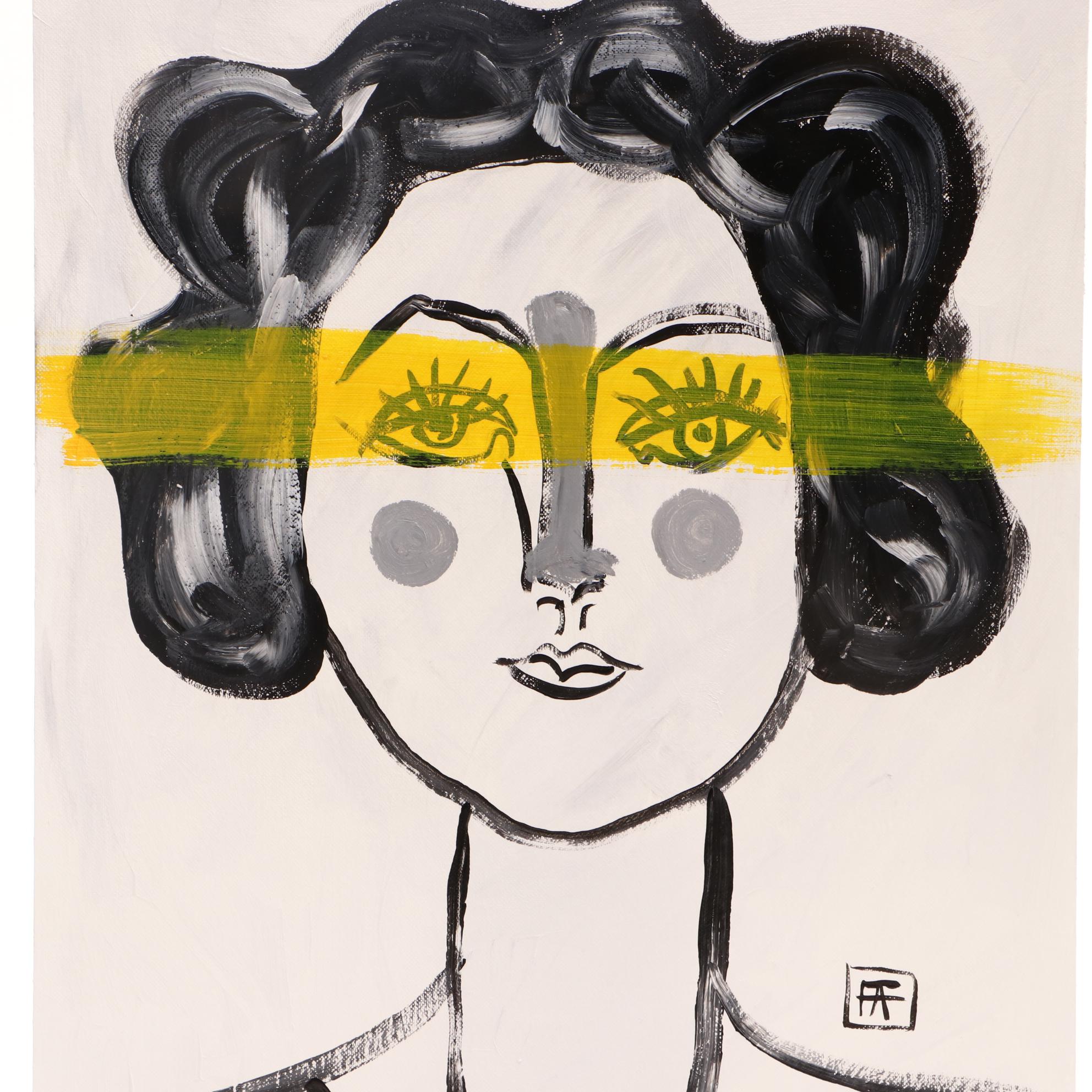 Francois Aguiard 2018 Acrylic Stylized Portrait Painting "Françoise Gilot"