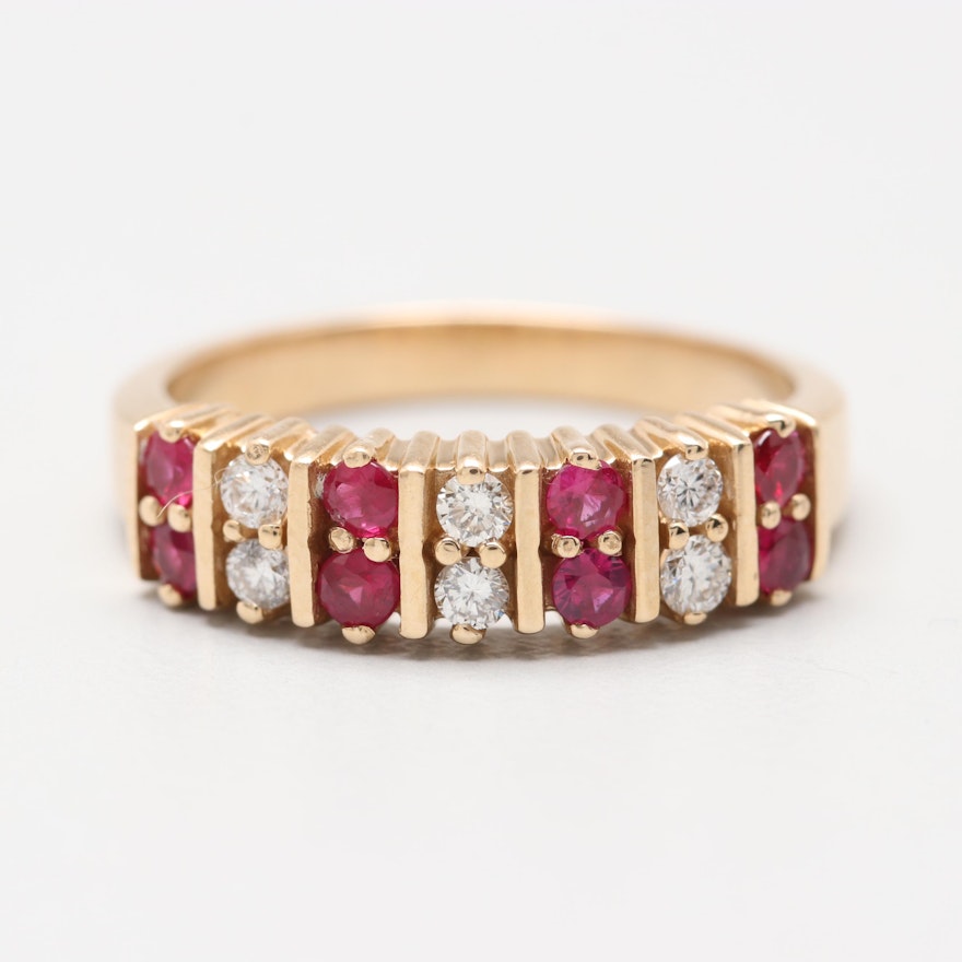 14K Yellow Gold Diamond and Ruby Ring