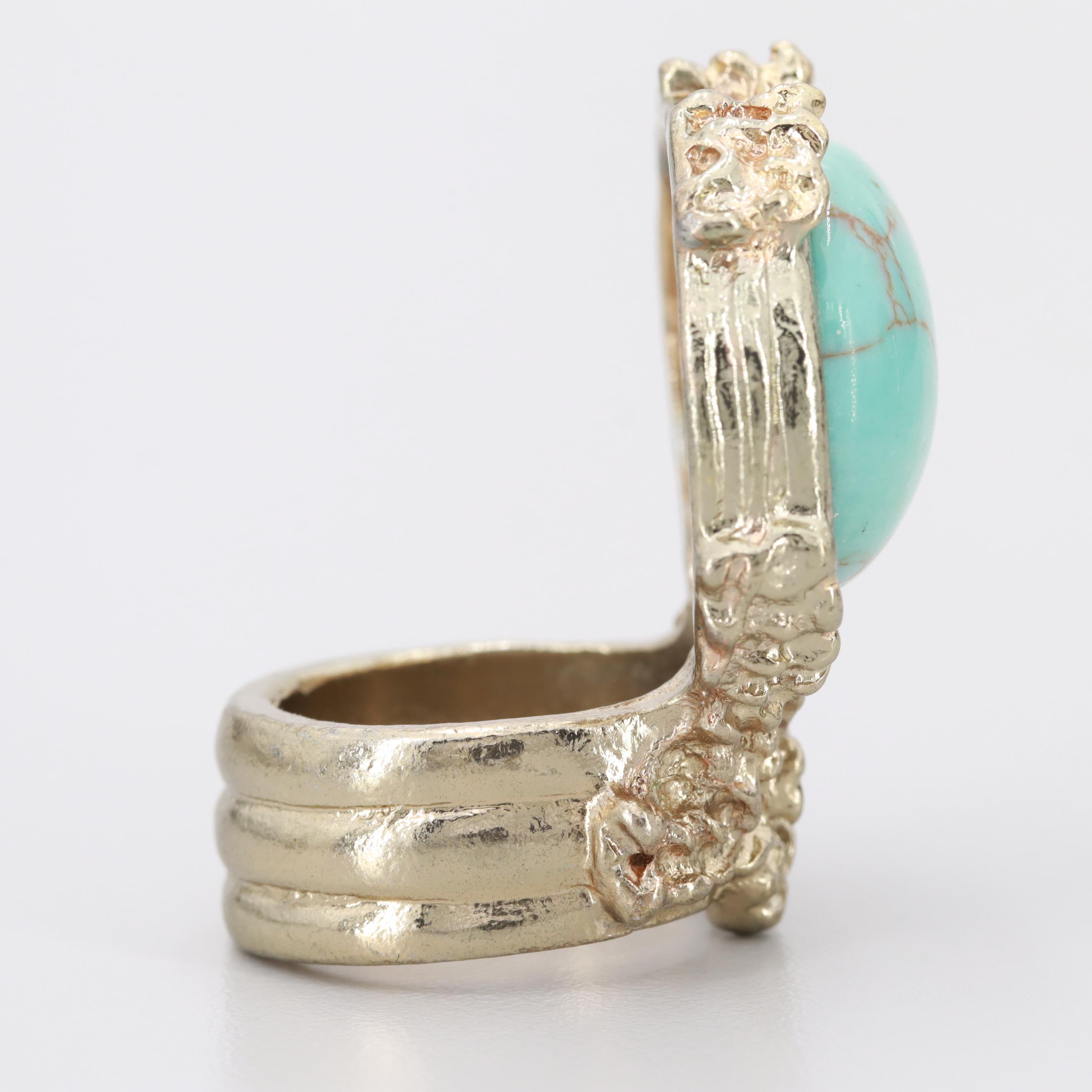 Vintage Yves Saint Laurent Silver Tone Imitation Turquoise Cocktail Ring