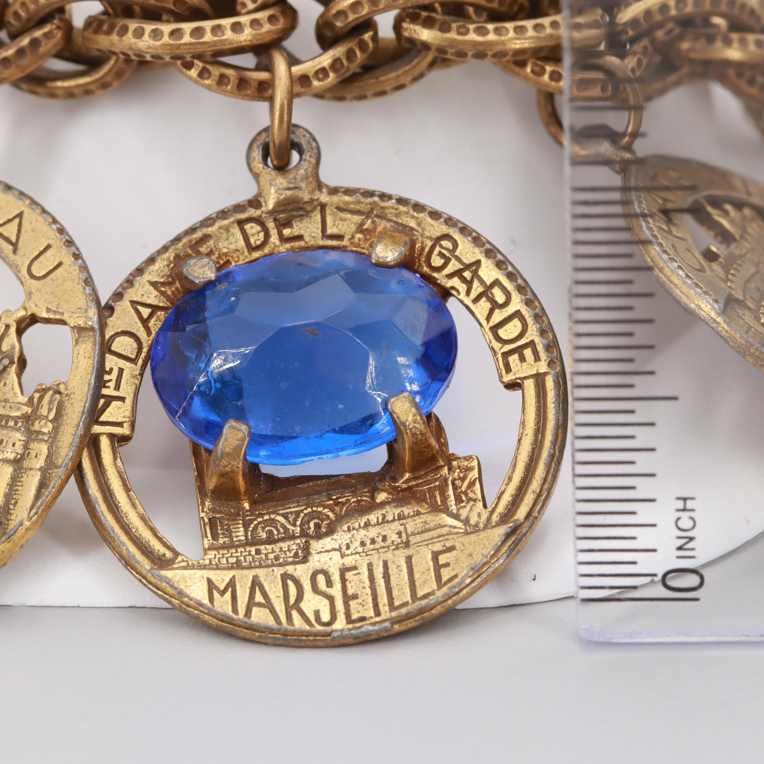 Vintage Rhinestone French Travel Charm Bracelet