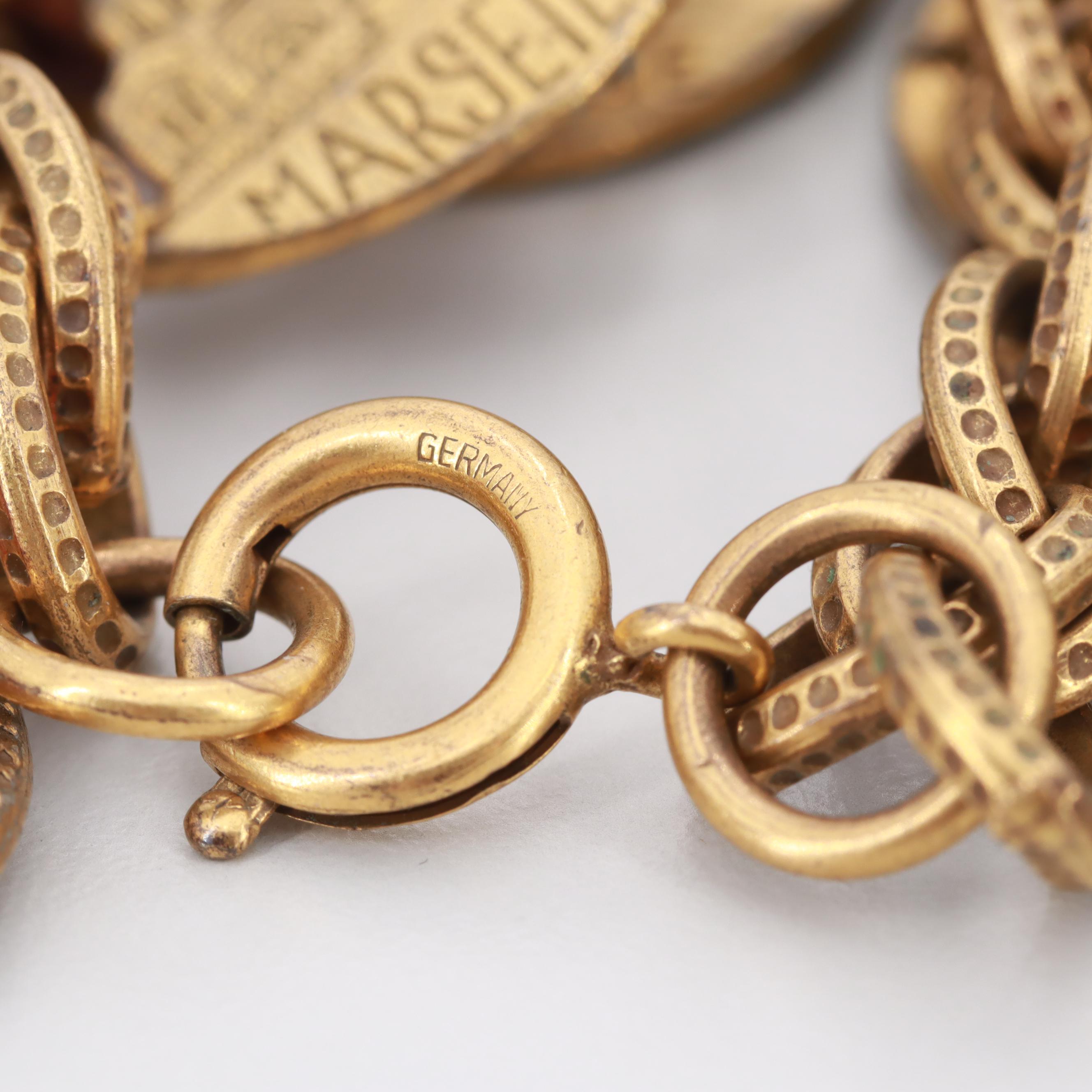 Vintage Rhinestone French Travel Charm Bracelet