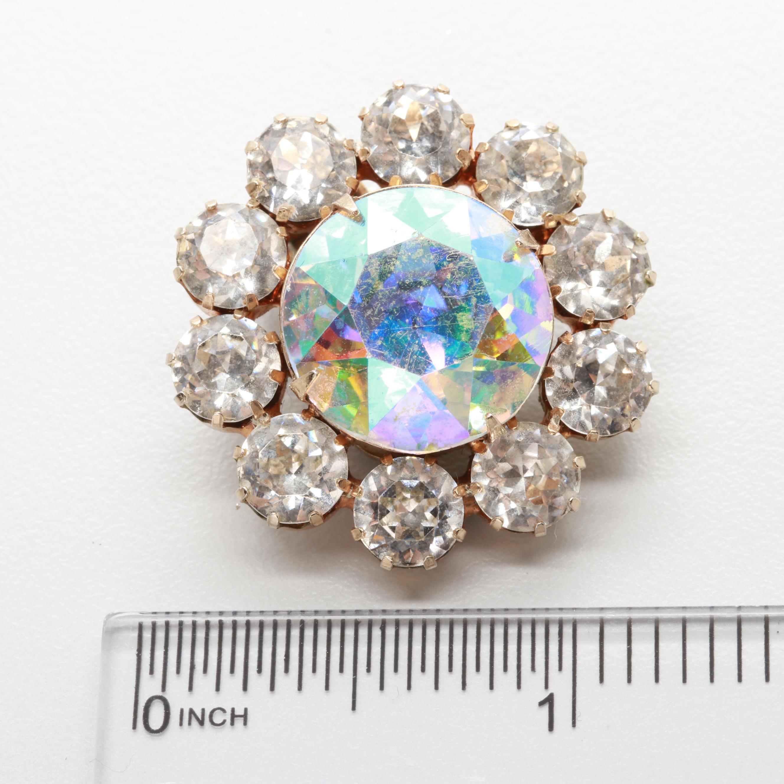 Collection of 1960s Iridescent Rhinestone Earrings Including Weiss, Kramer