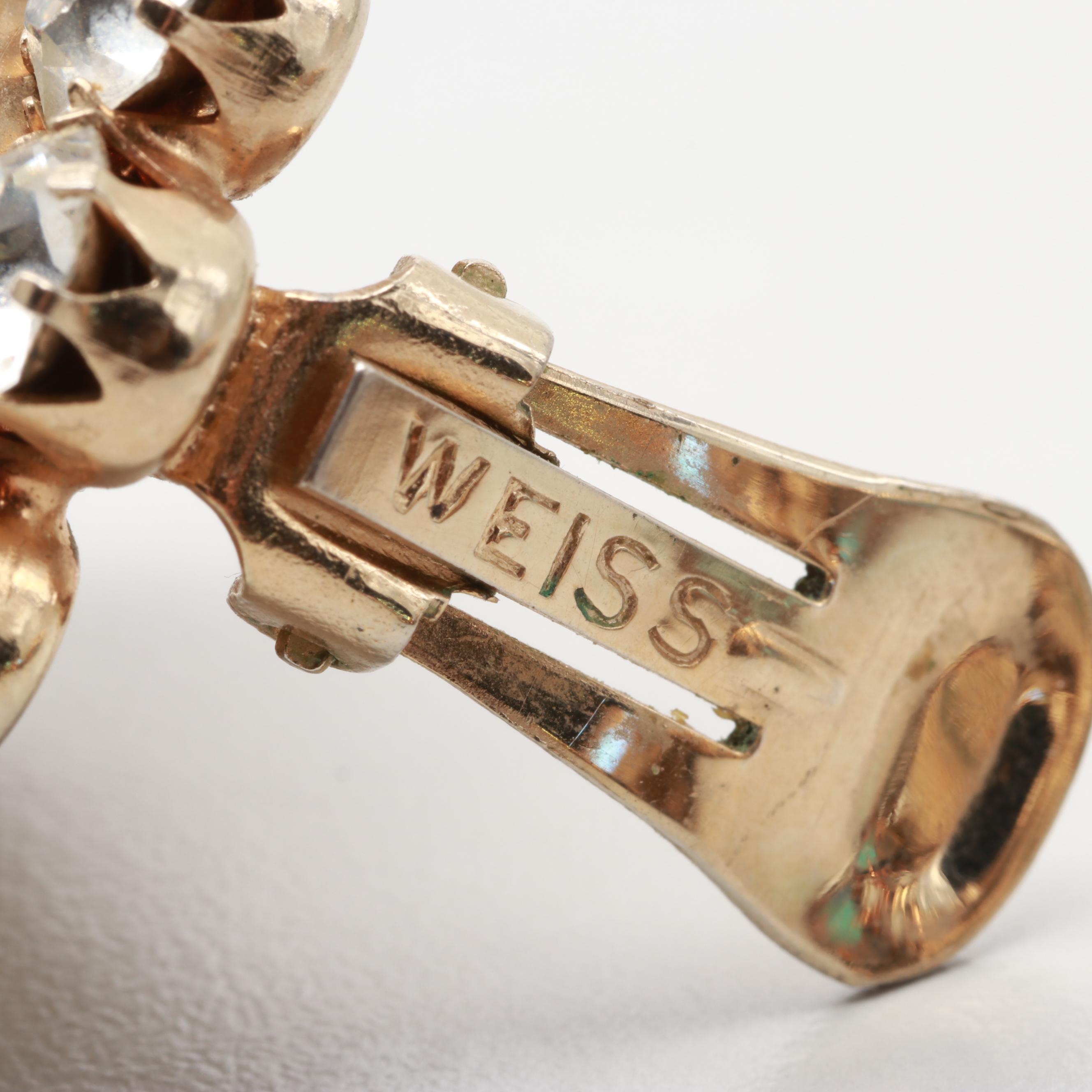 Collection of 1960s Iridescent Rhinestone Earrings Including Weiss, Kramer