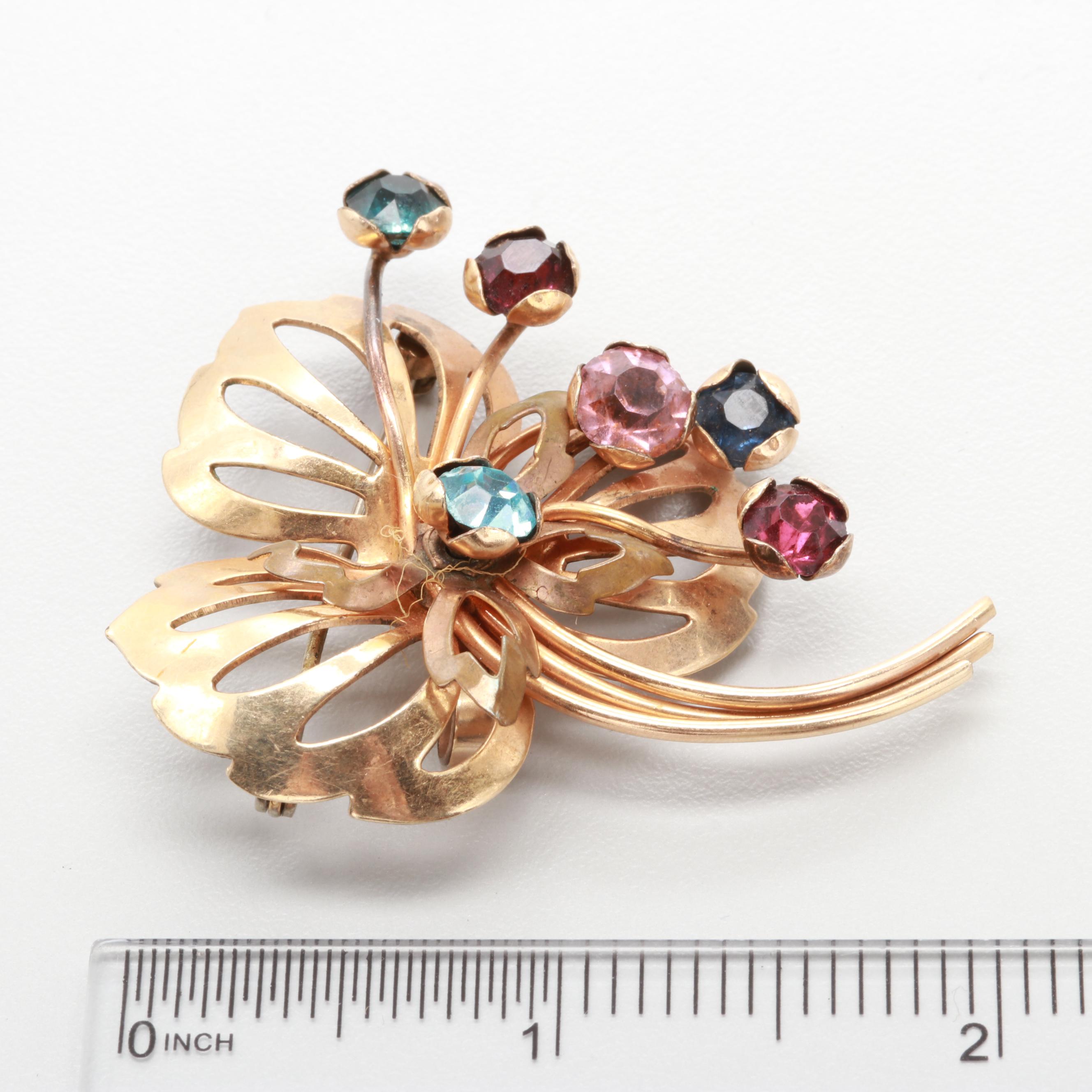 1940s Rhinestone Floral Brooches Including CRC Co