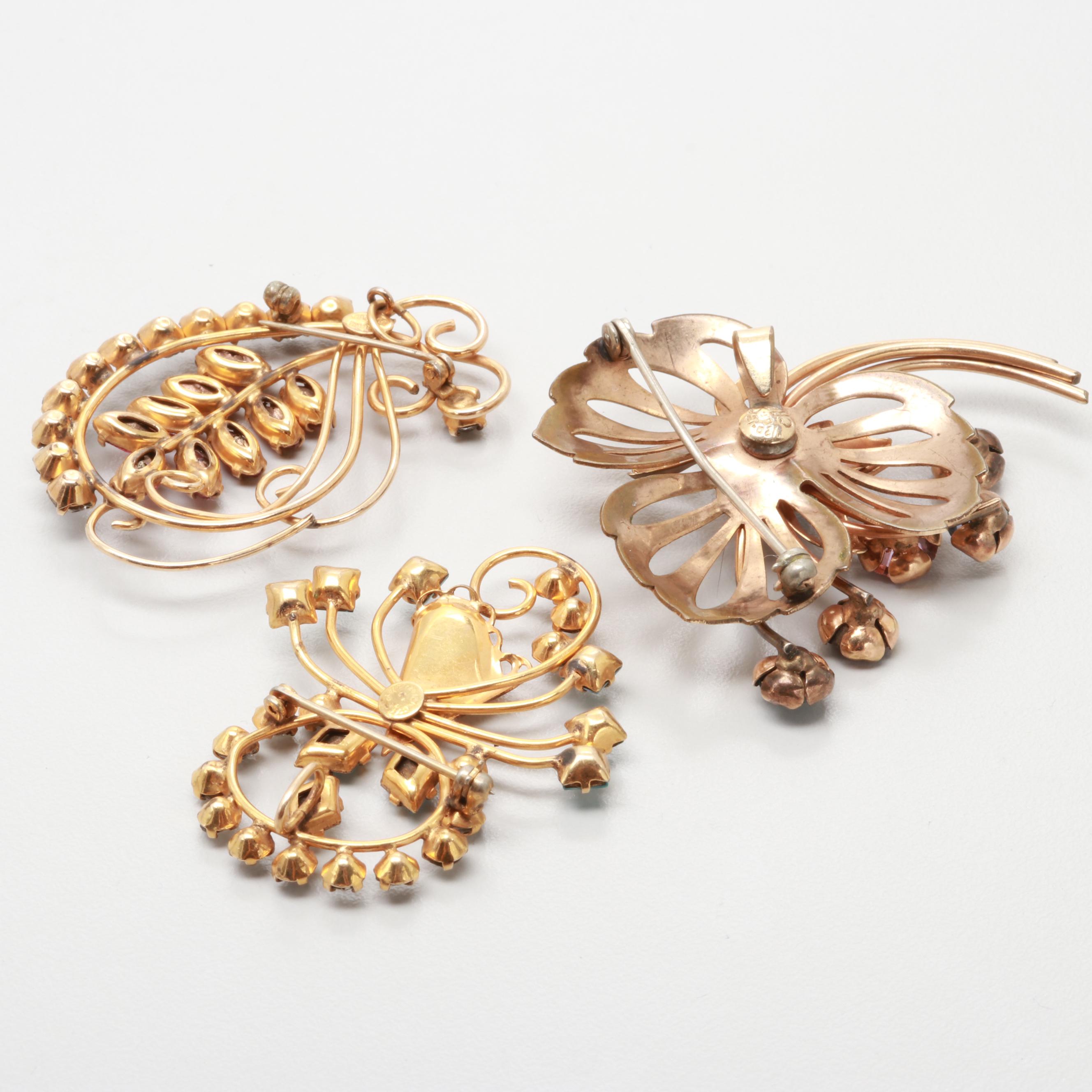1940s Rhinestone Floral Brooches Including CRC Co