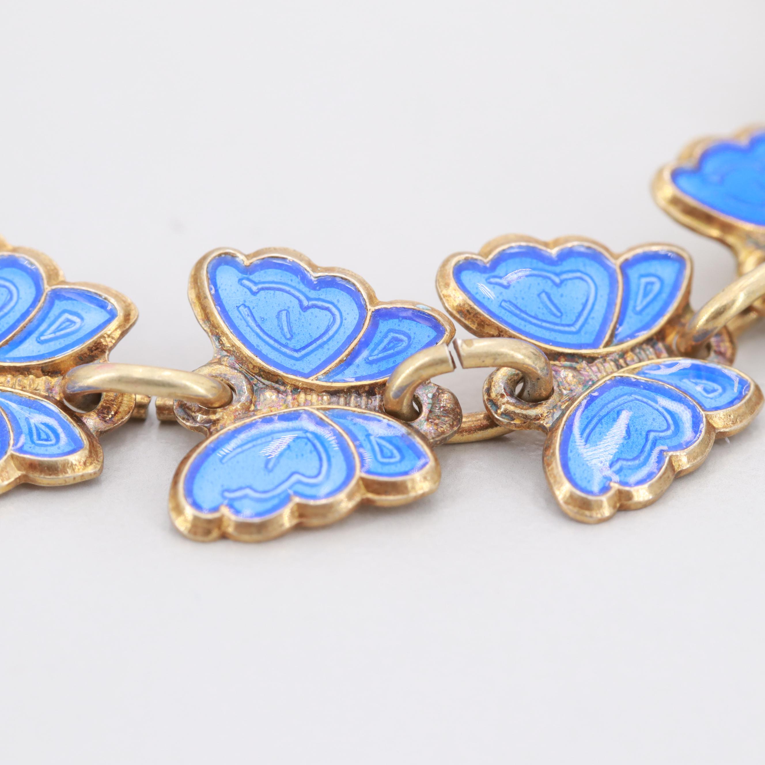 Mid Century Opro Norwegian Sterling Silver and Blue Enamel Bracelet and Earrings