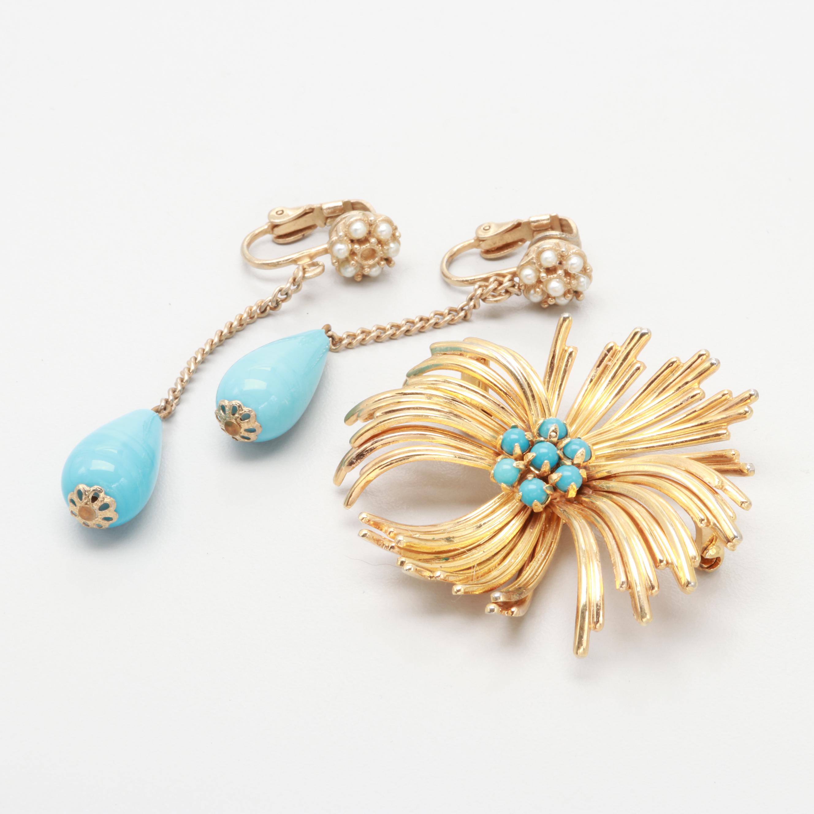 1960s Grosse Germany Vermeil Brooch and Dangle Earrings