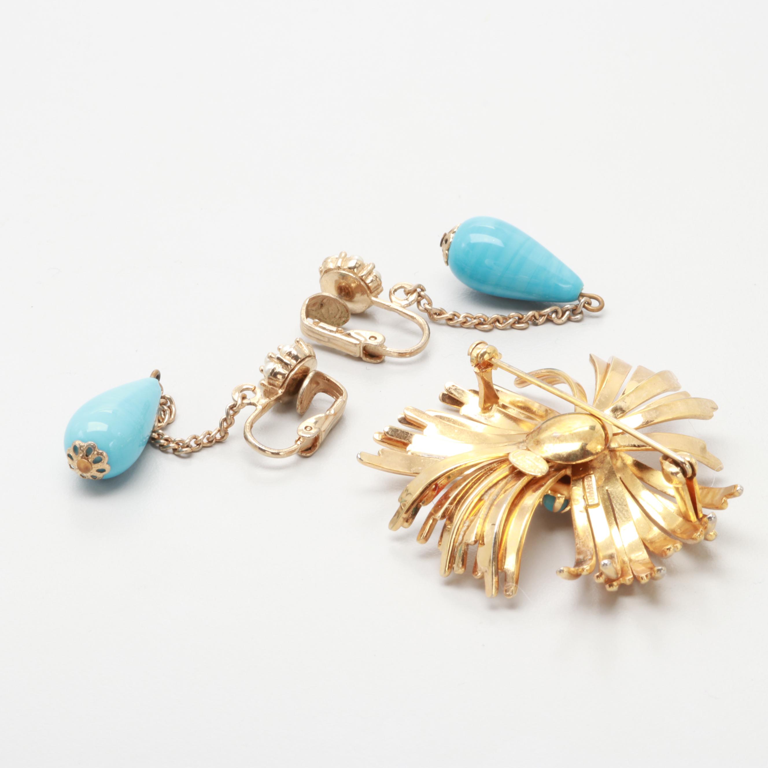 1960s Grosse Germany Vermeil Brooch and Dangle Earrings