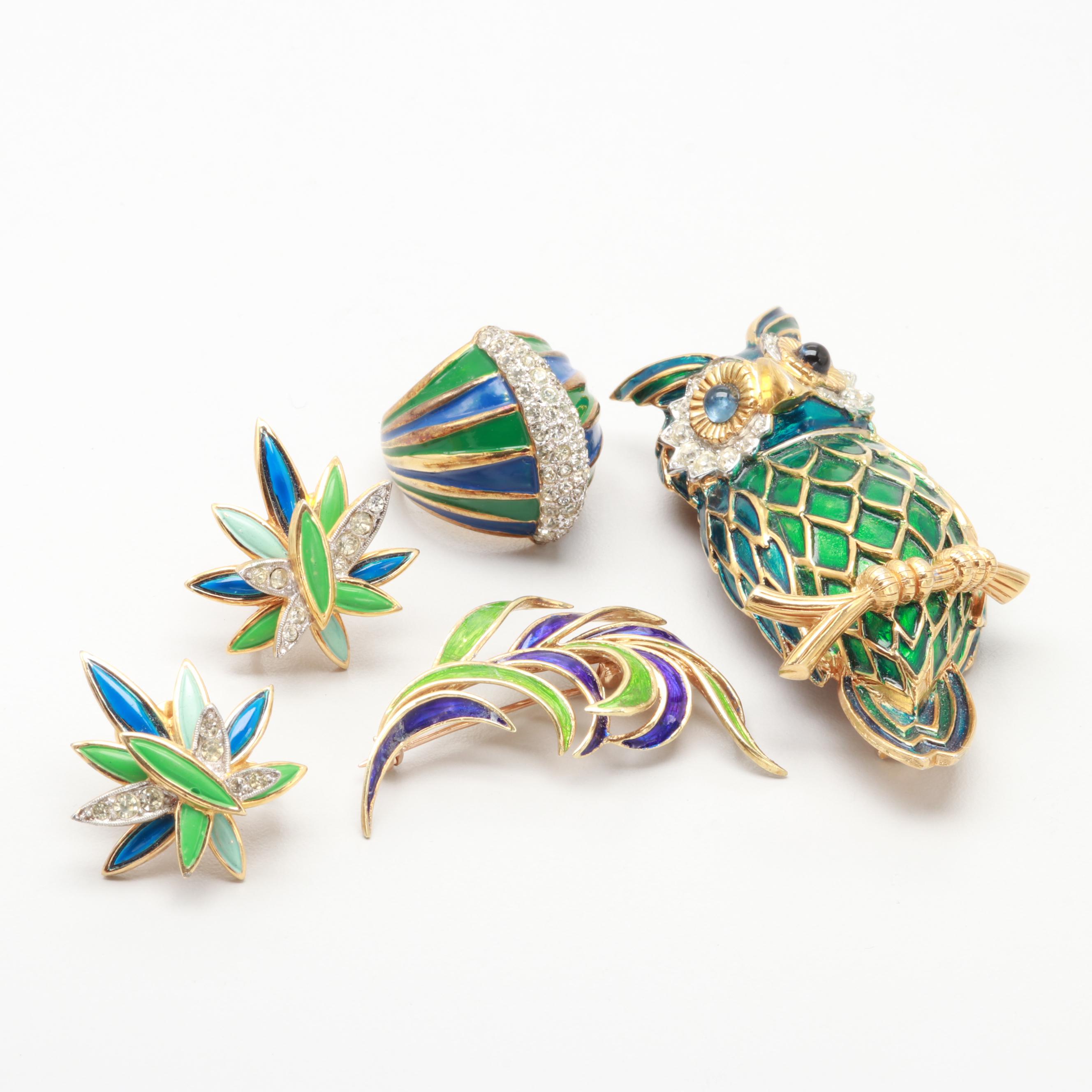 Vintage Rhinestone and Enamel Jewelry Including Jomaz, Weiss