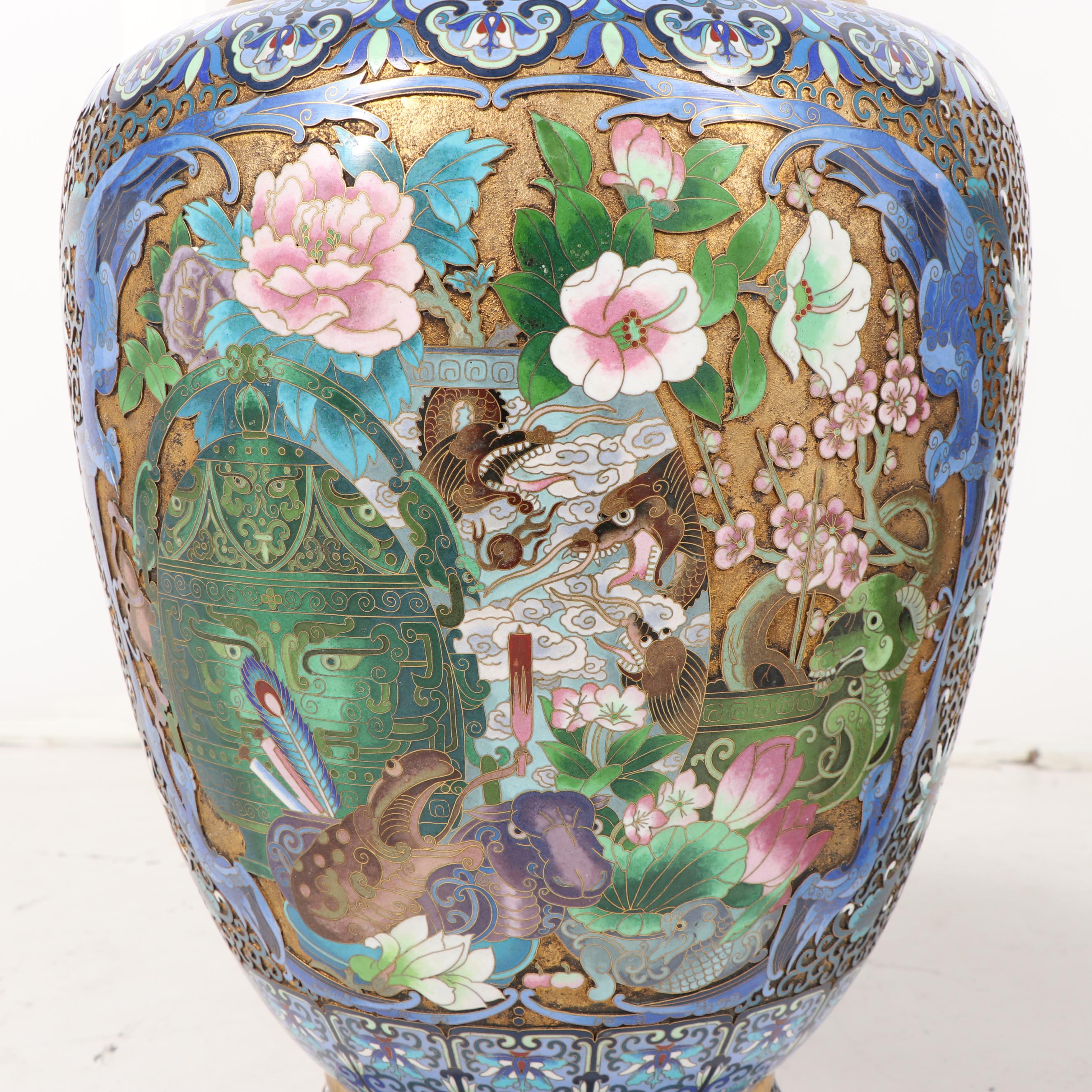 Chinese Jingfa Cloisonné Vases, Mid Century, Palace Size