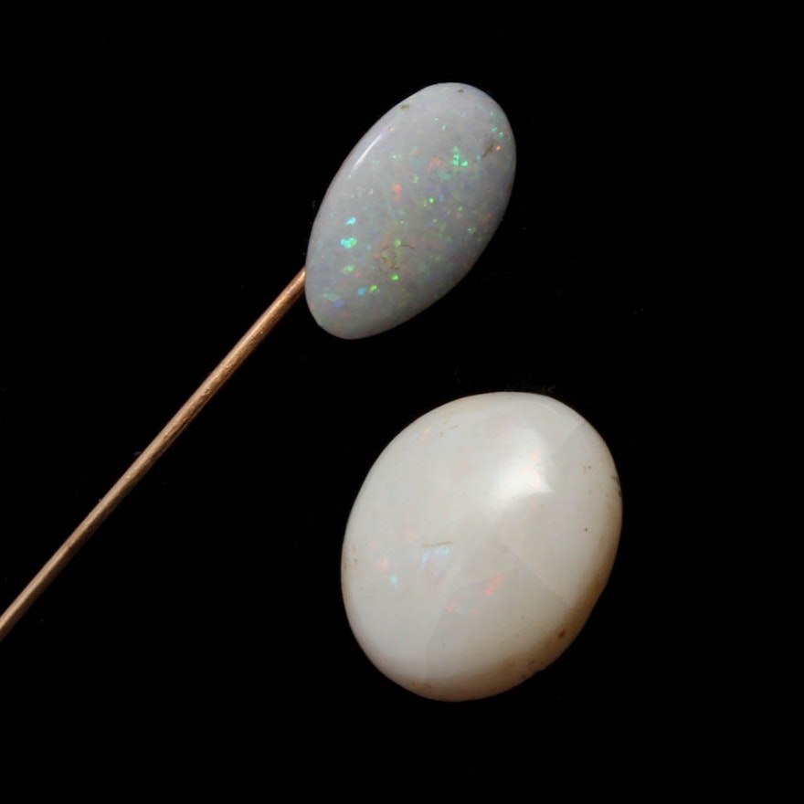 Gold Filled Opal Stick Pin and 7.10 CTS Loose Opal Cabochon