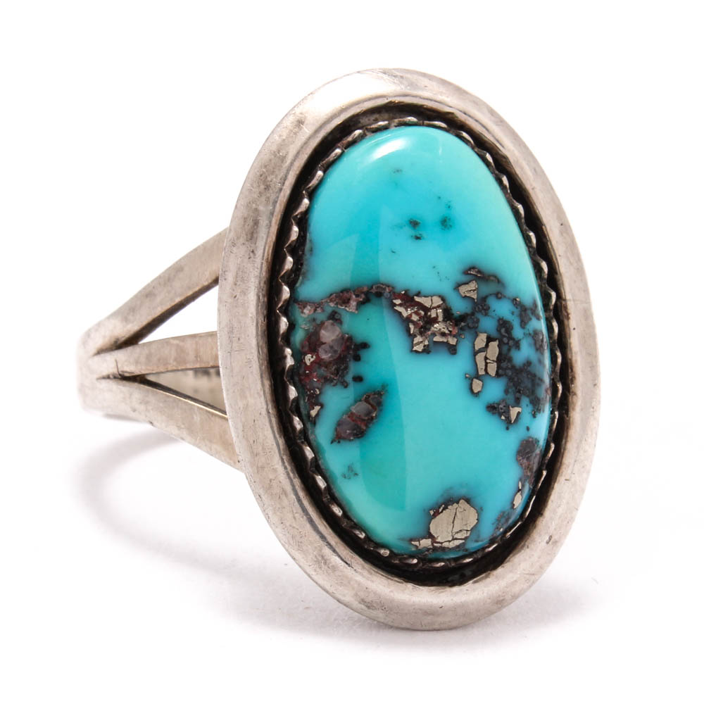 Ed Kee Navajo Sterling Silver Imitation Turquoise Ring