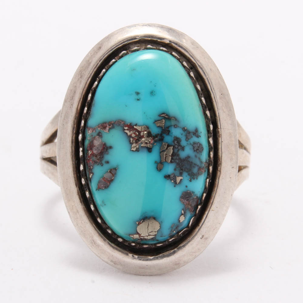 Ed Kee Navajo Sterling Silver Imitation Turquoise Ring