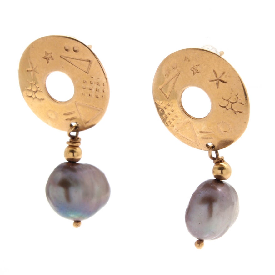 14K Yellow Gold Cultured Freshwater Pearl Earrings