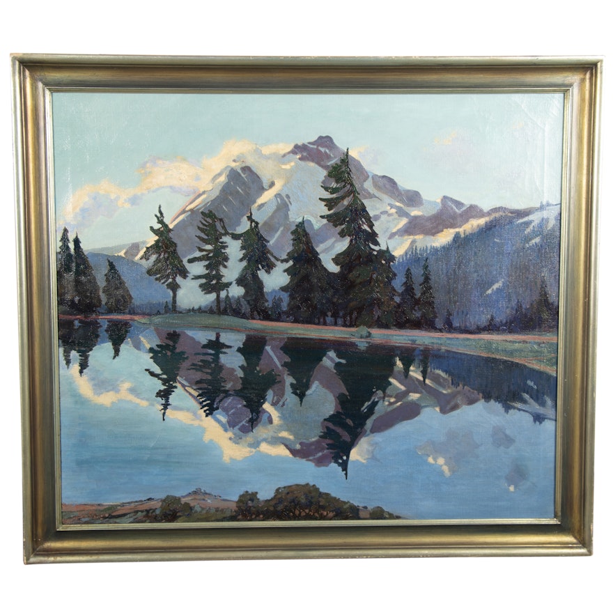 Tom Wilder Oil Painting "Mountain Landscape with Reflection in a Lake"