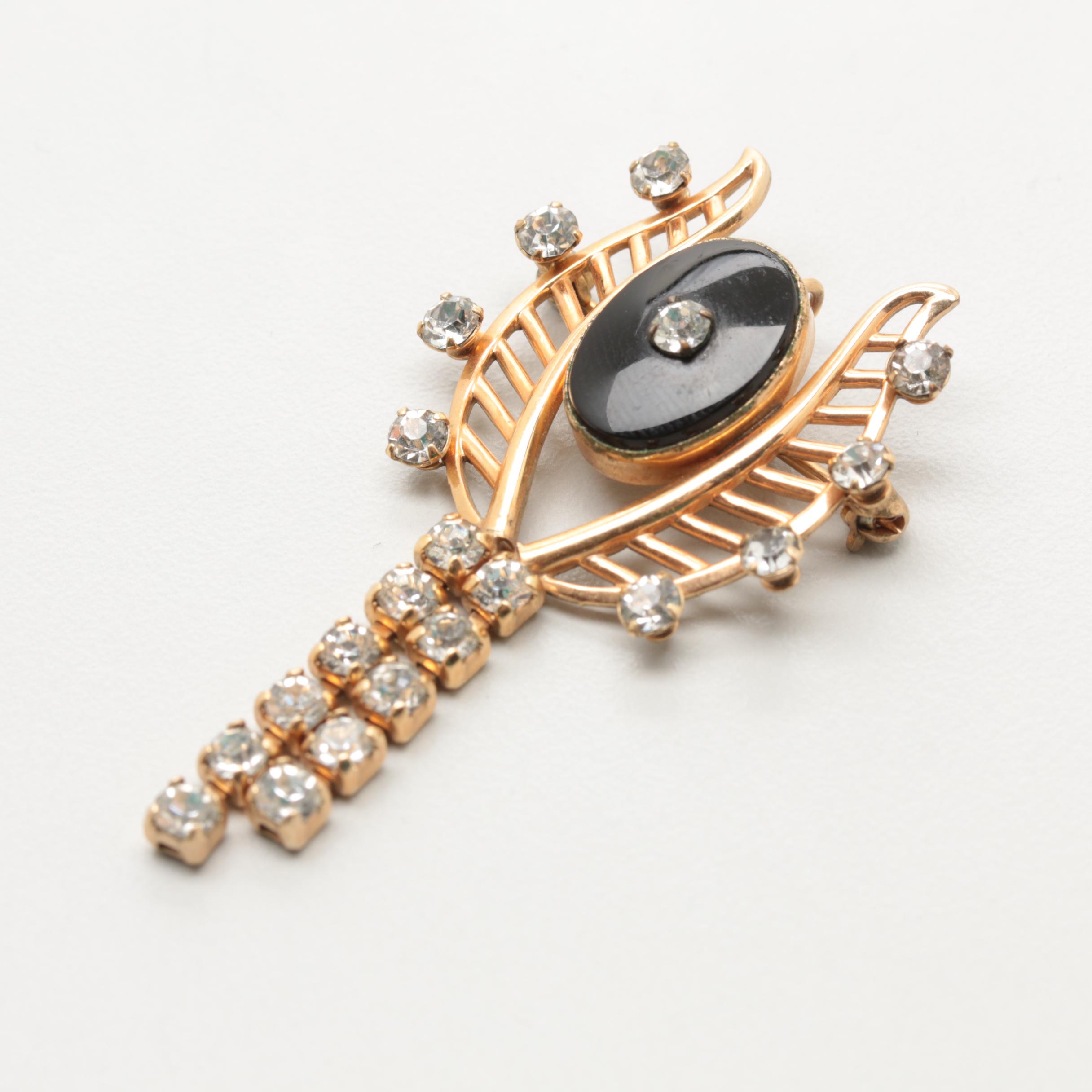 1940s Van Dell 12K Gold Filled Rhinestone Brooch and Earrings