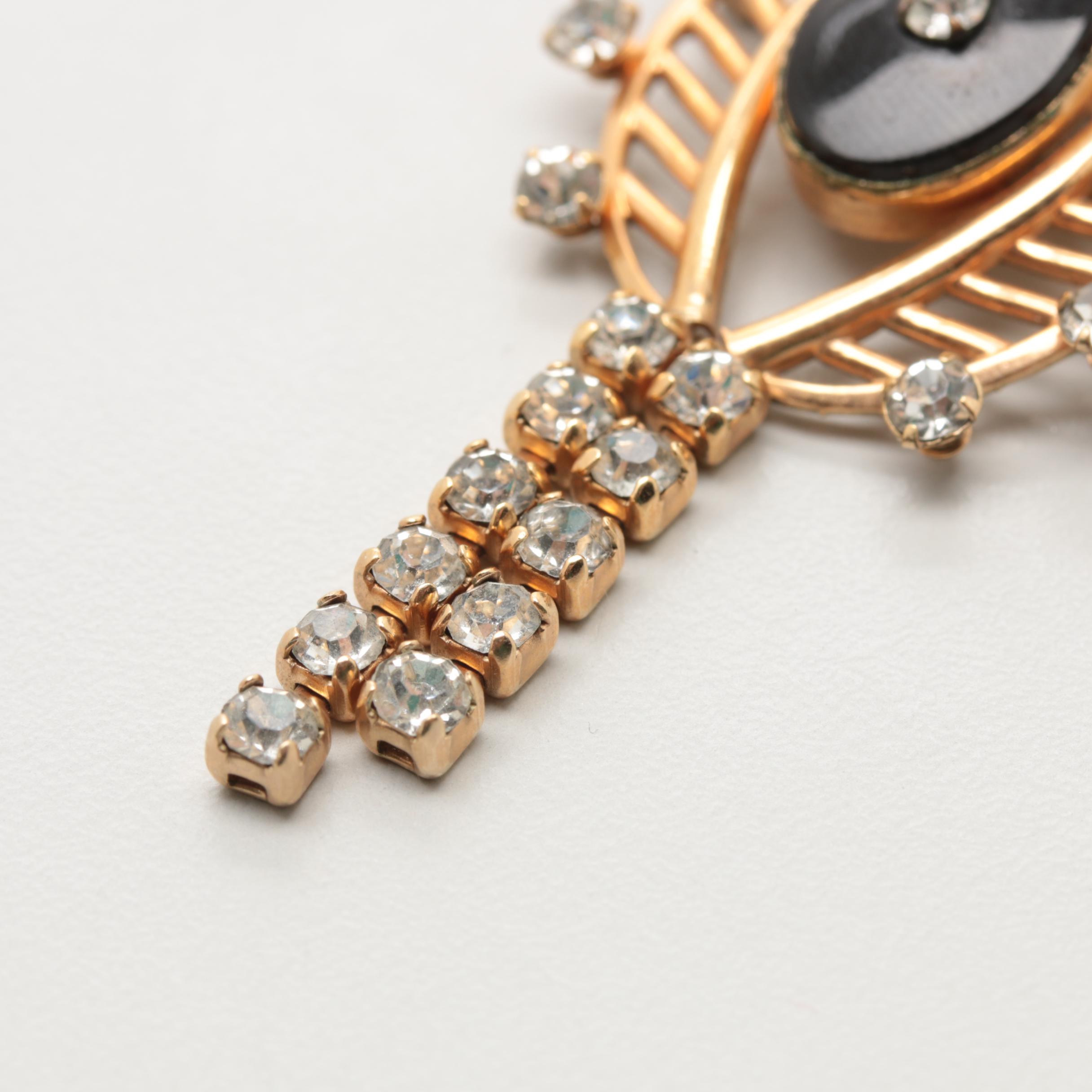 1940s Van Dell 12K Gold Filled Rhinestone Brooch and Earrings