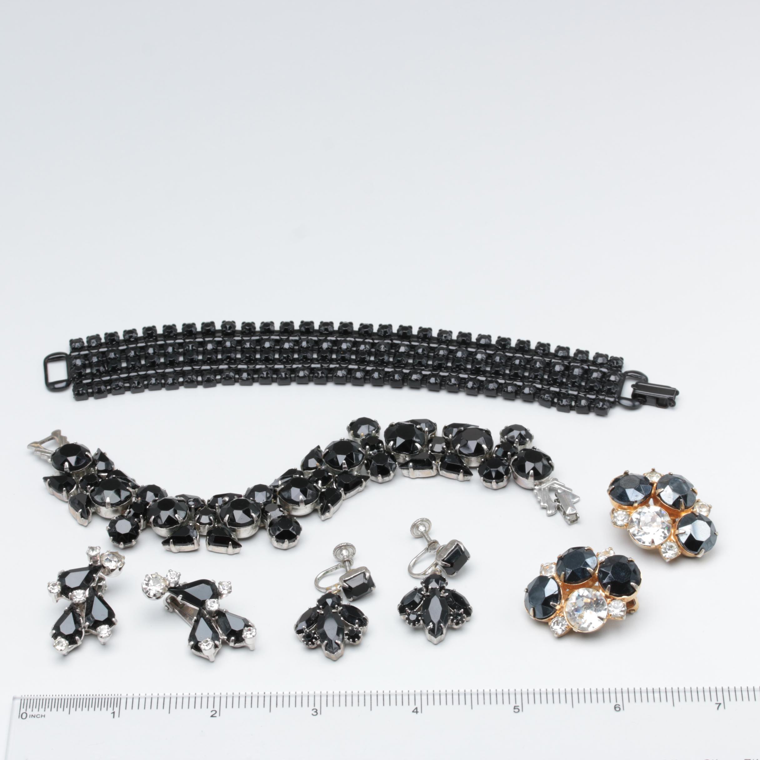 1960s Black Rhinestone Jewelry Including Weiss, Hobé