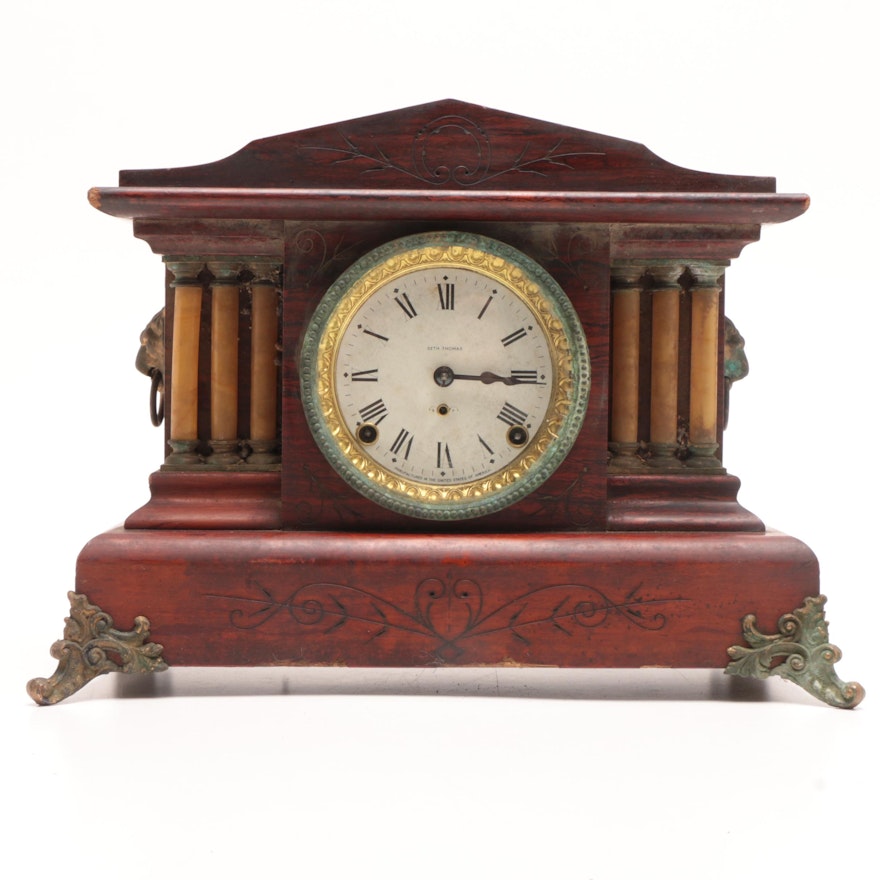 Seth Thomas Adamantine Mantel Clock with Rosewood Graining