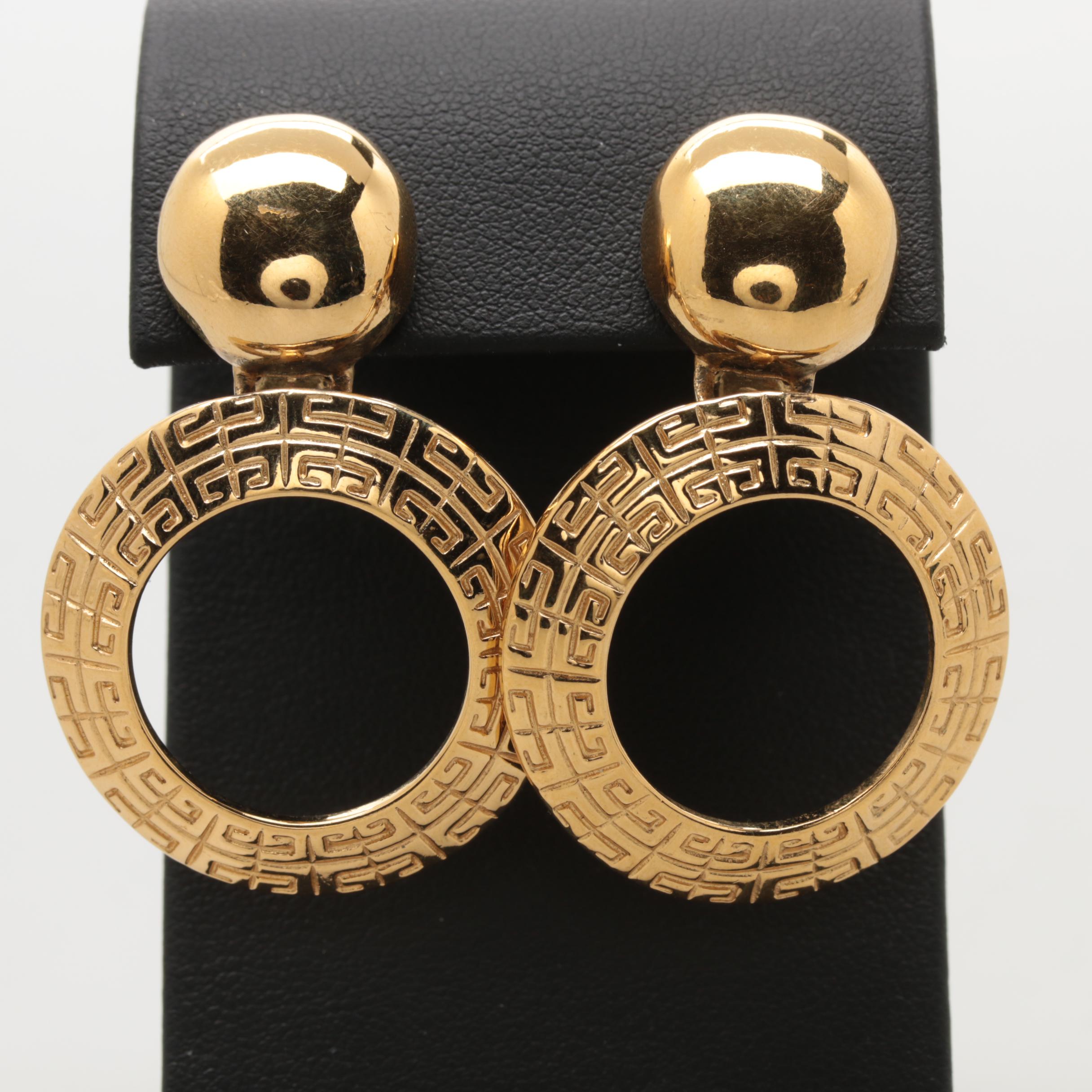 Pair of 1980s Givenchy Gold Tone Logo Statement Earrings