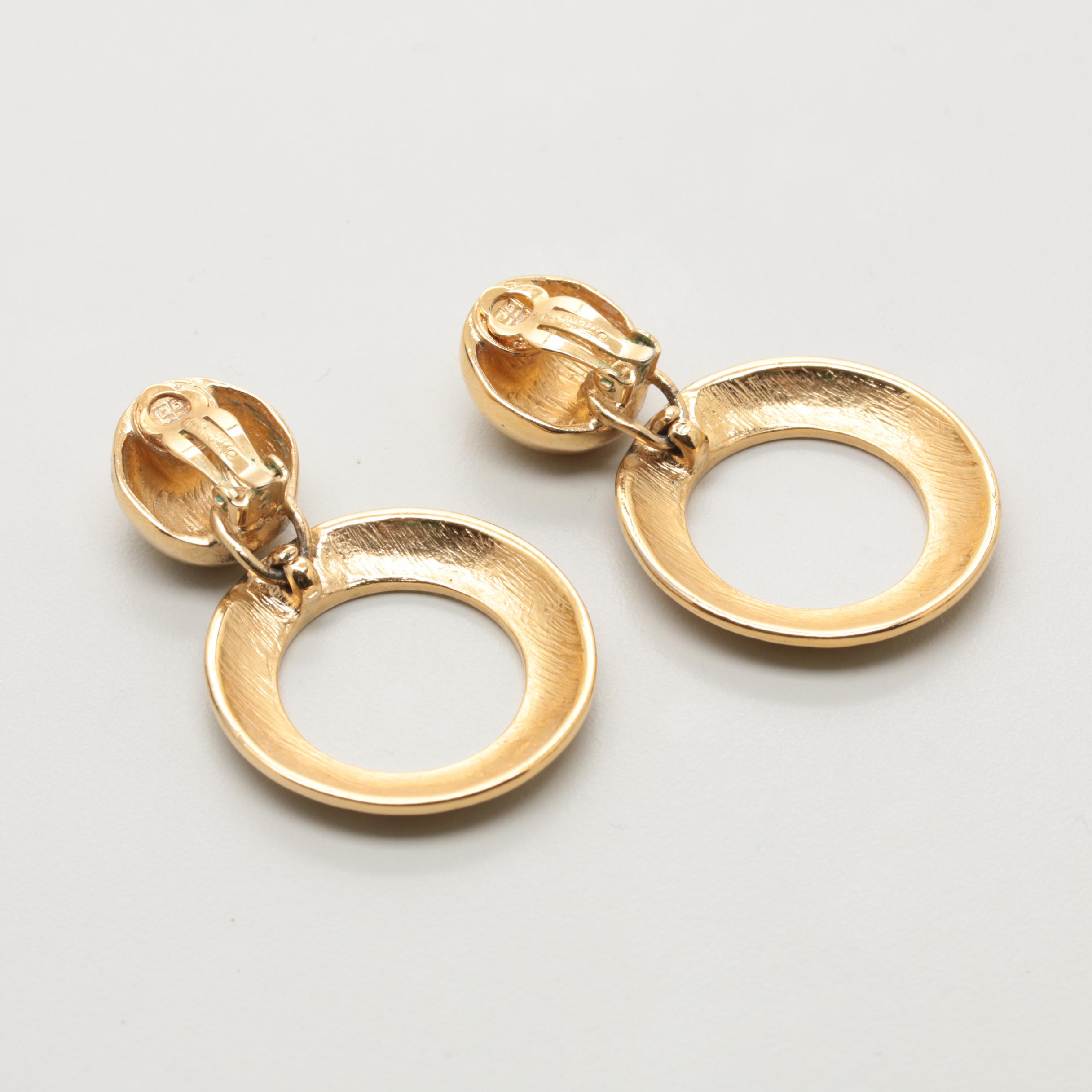 Pair of 1980s Givenchy Gold Tone Logo Statement Earrings