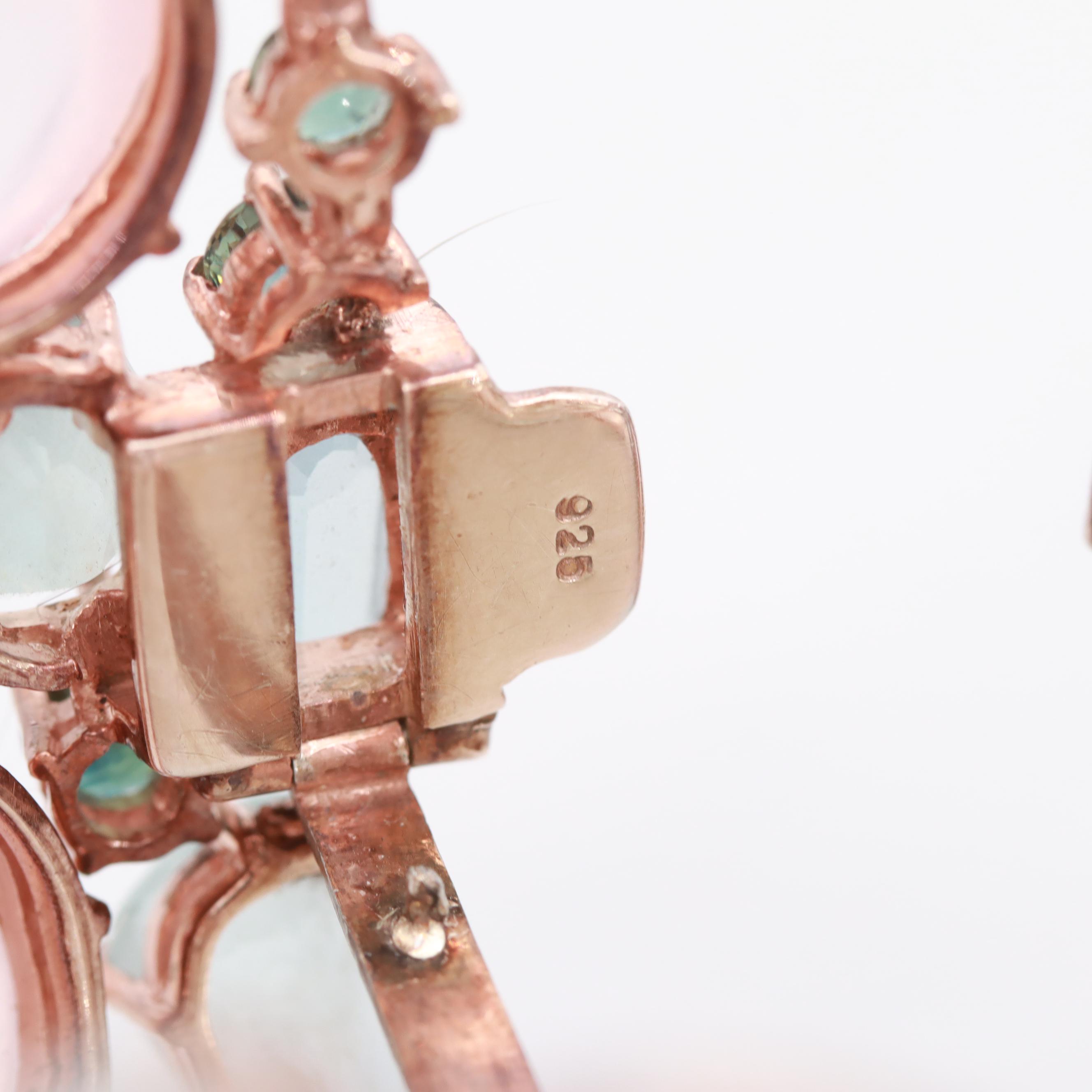 Phil Luangrath Sterling Silver Sapphire, Aquamarine, Rose Quartz Bracelet