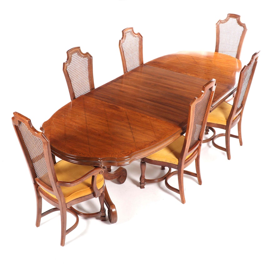 Spanish Revival Style Walnut Dining Set by Thomasville, Late 20th Century
